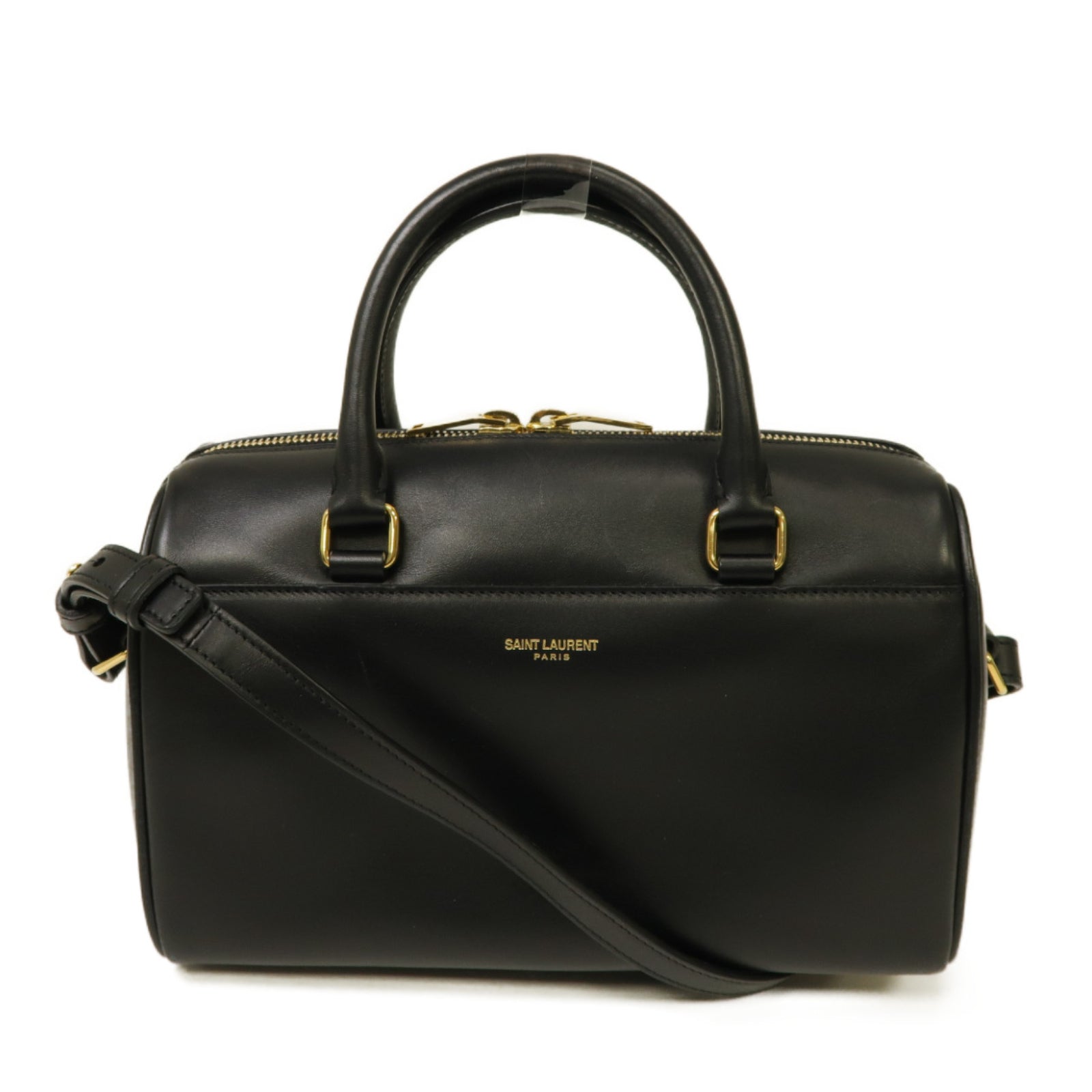 YVES SAINT LAURENT 牛皮皮革 2 Way Bag 金扣手挽肩背兩用袋黑色