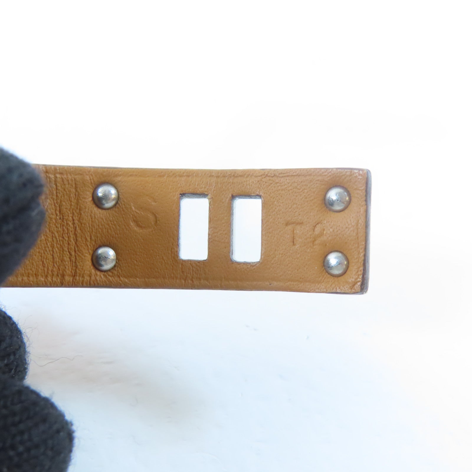 HERMES 金屬/皮革Mini Dog Bracelet手鐲粉紅色/金色/銀色#15.5cm