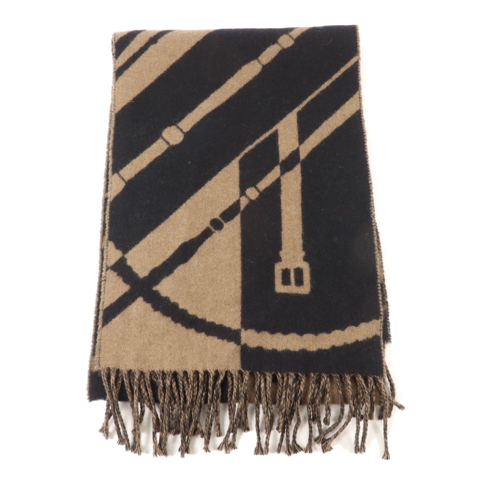 HERMES 羊絨Clic-Clac Scarf 150x25cm頸巾Noir/Etoupe