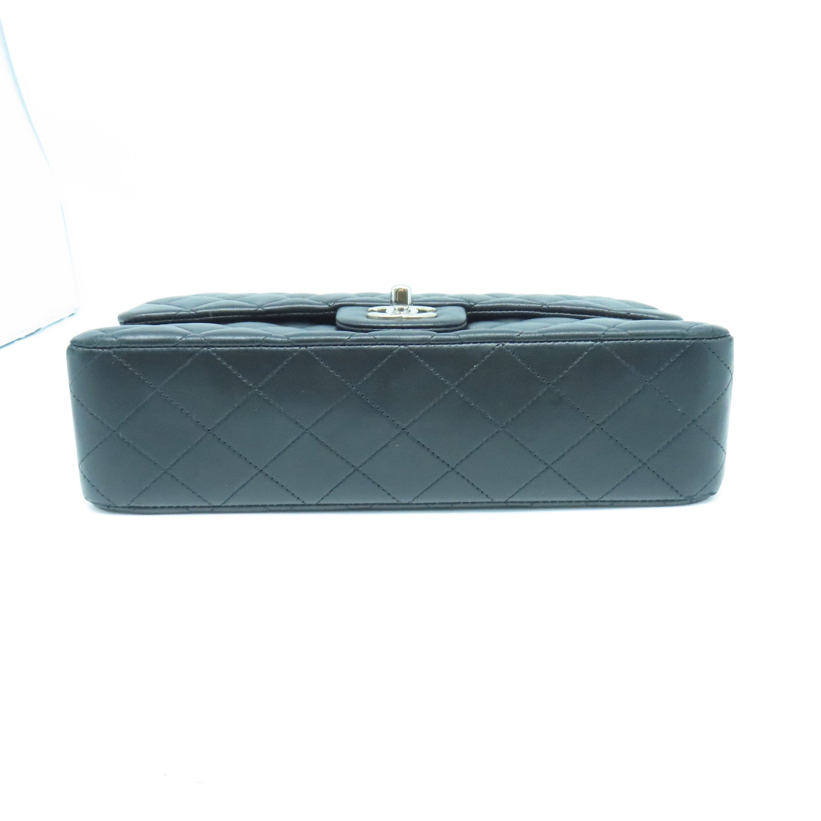 CHANEL rhombic sheepskin leather Chain Shoulder silver buckle chain shoulder bag black