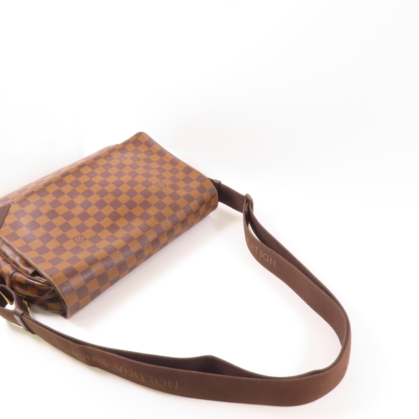 LOUIS VUITTON Damier Shelton MM金扣肩背袋棕色