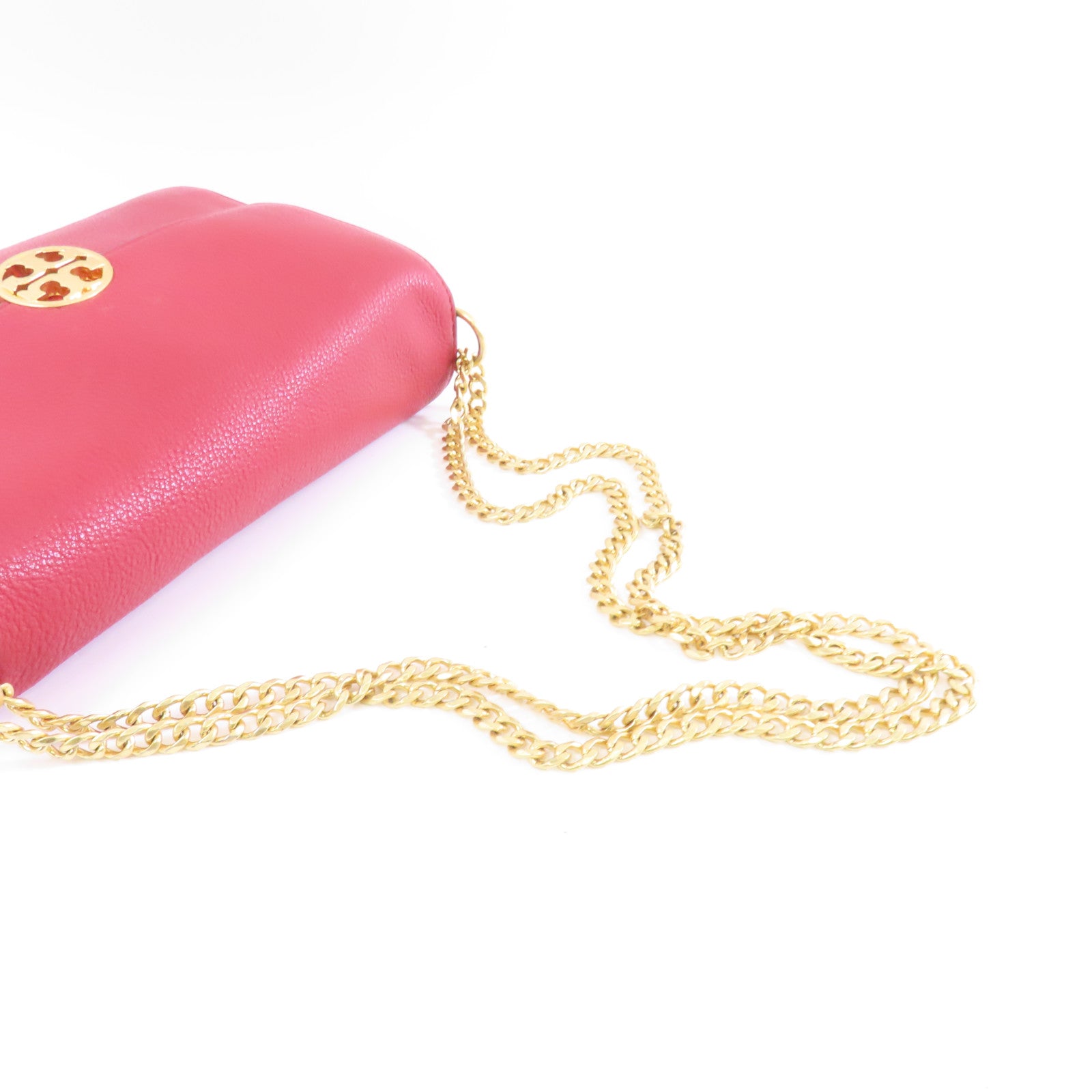 Tory Burch 牛皮皮革Chain Shoulder Bag金扣鏈帶肩背袋紅色