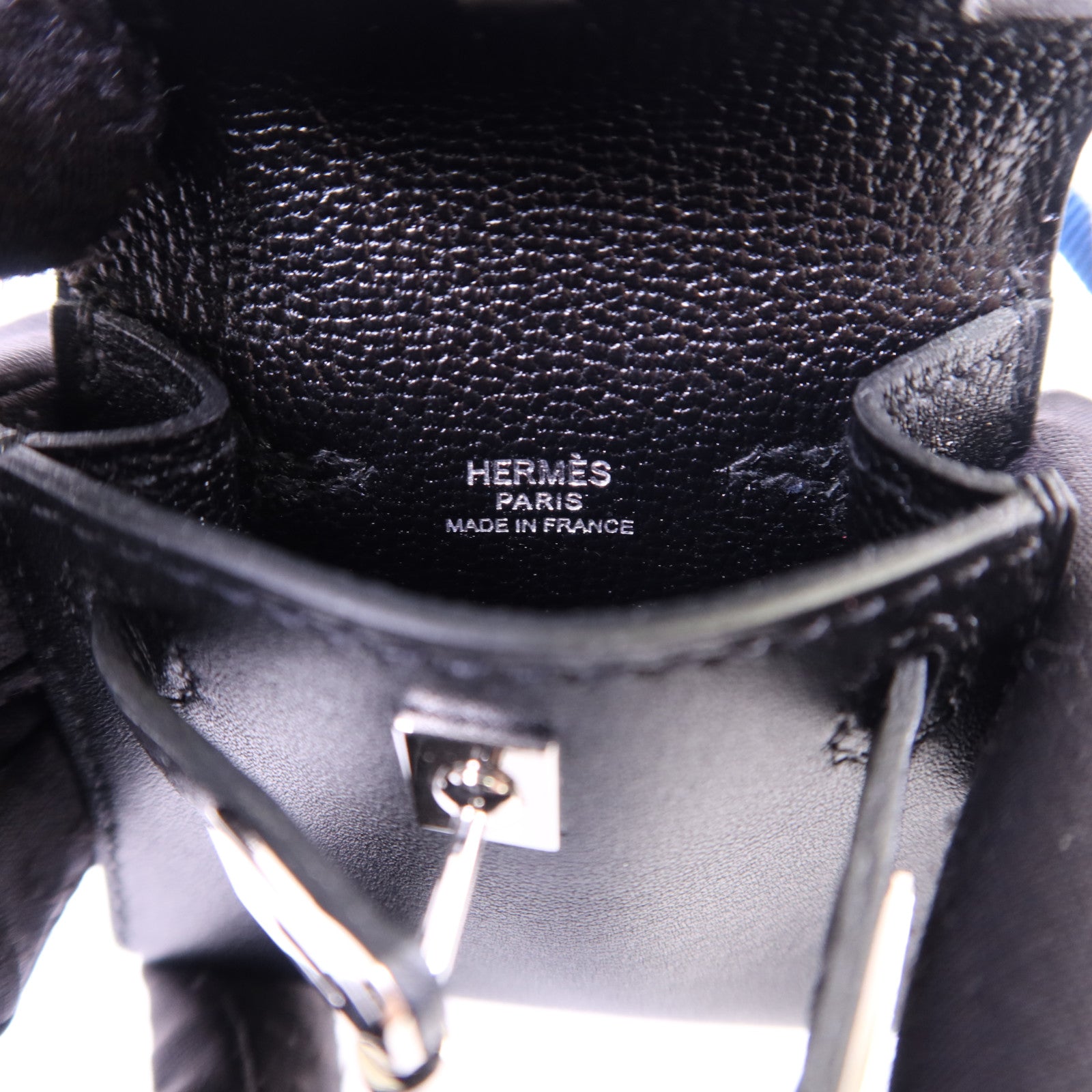 HERMES Tadelakt皮革Kelly Bag Charm 銀扣掛飾Noir