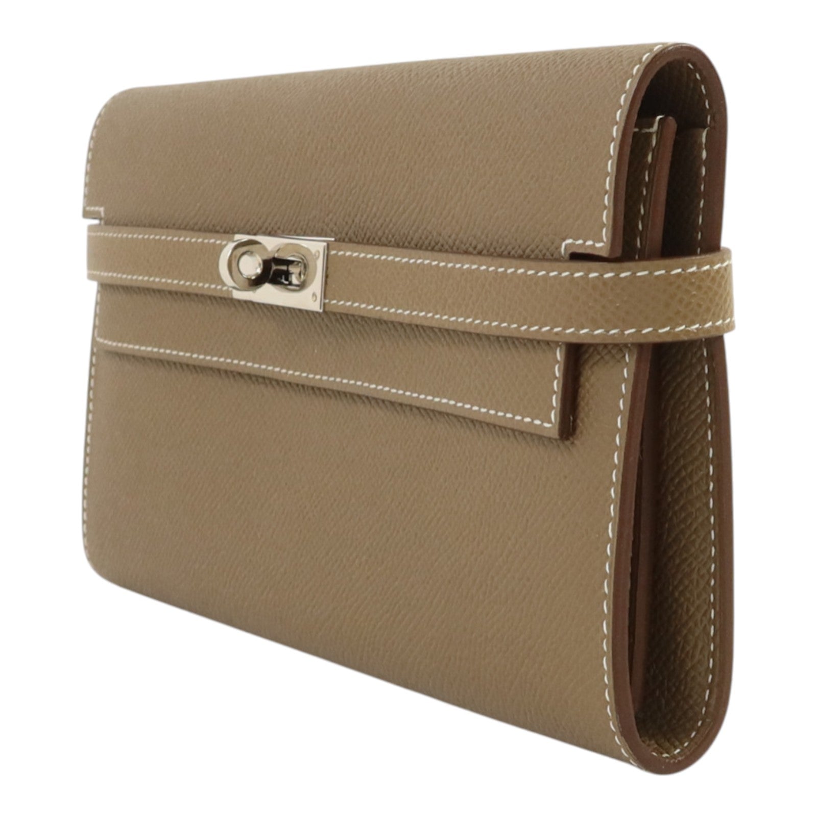HERMES Epsom皮革Kelly Long Wallet銀扣長錢包Etoupe