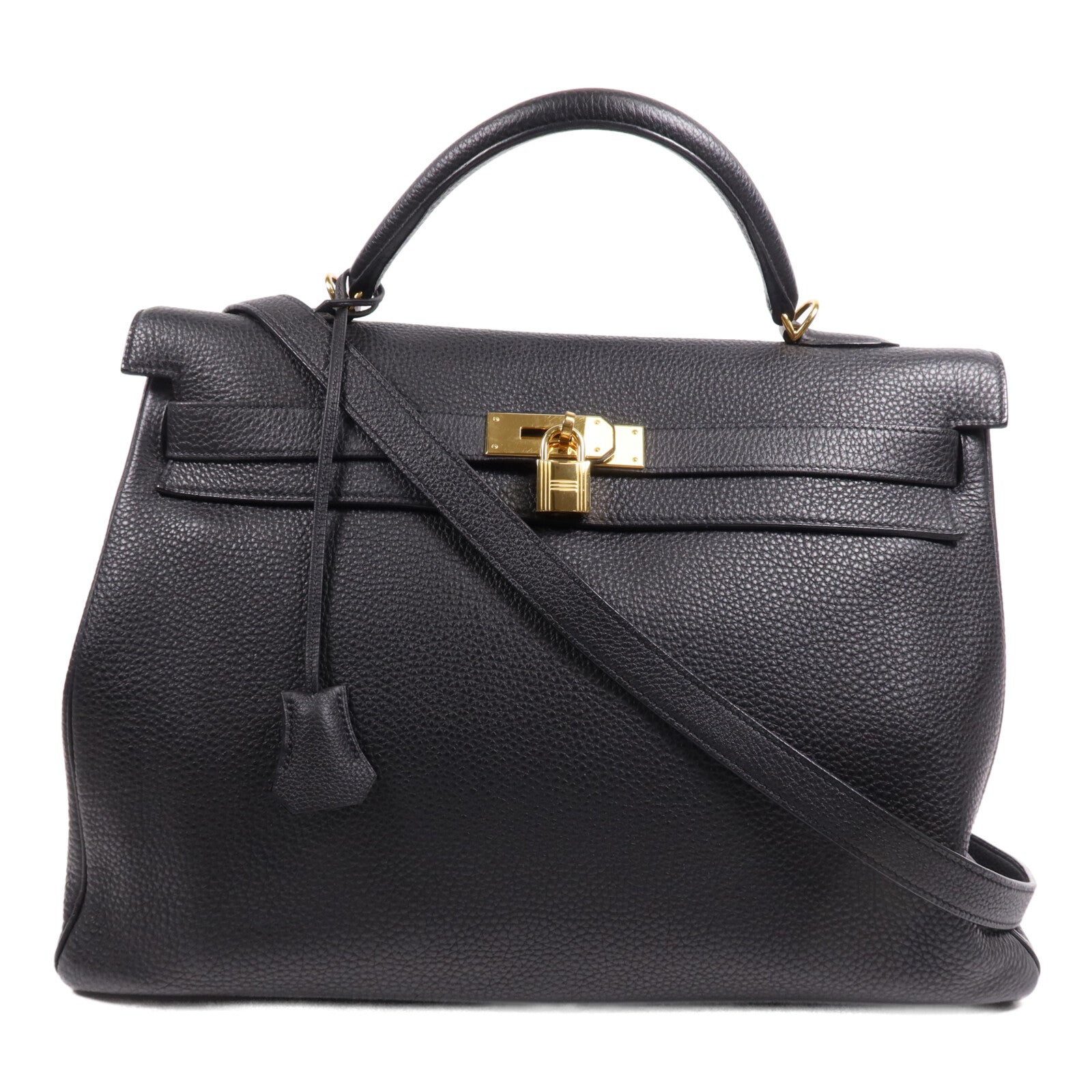HERMES Togo皮革Kelly40金扣手挽肩背兩用袋Noir