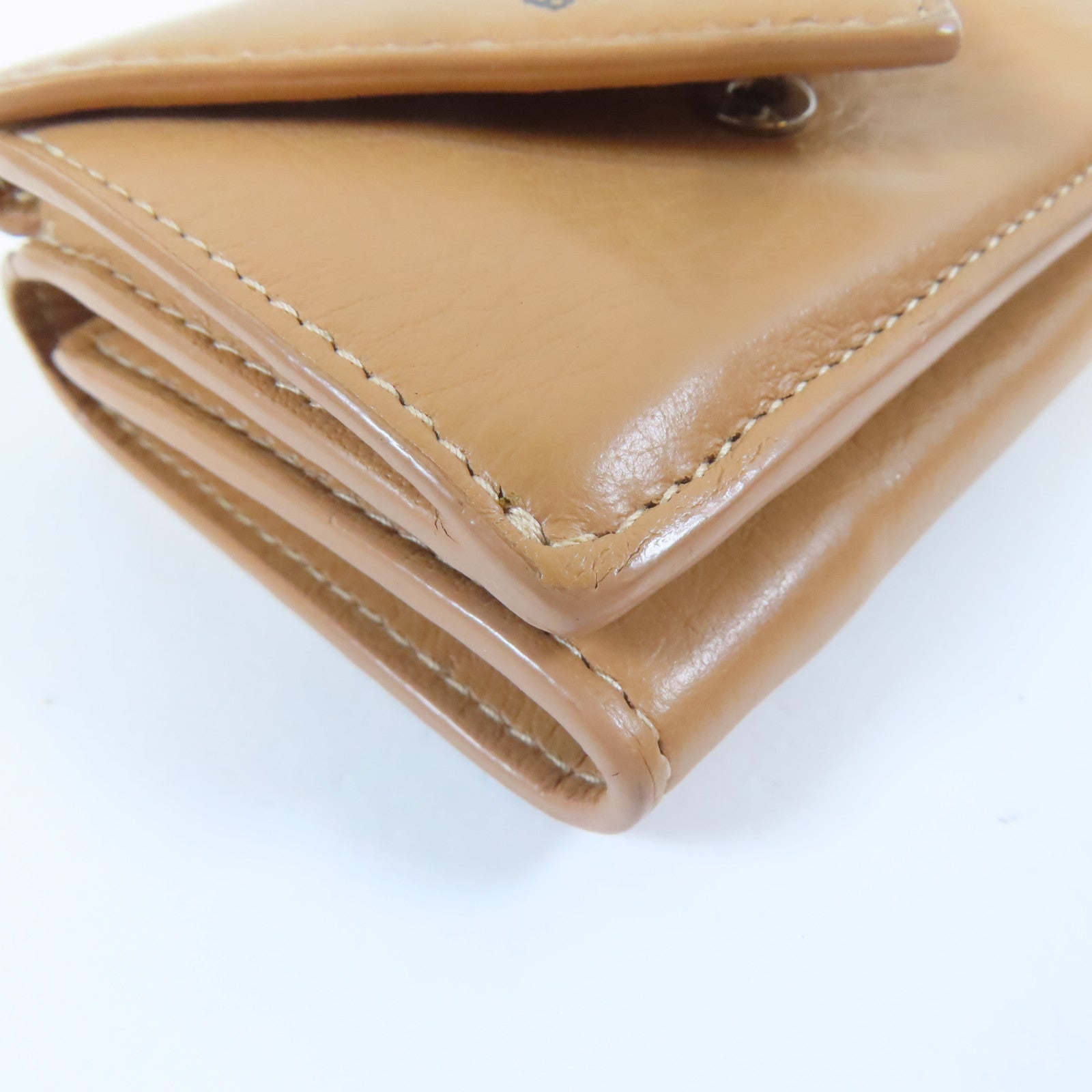 BALENCIAGA 羊皮皮革Trifold Wallet銀扣錢包杏色