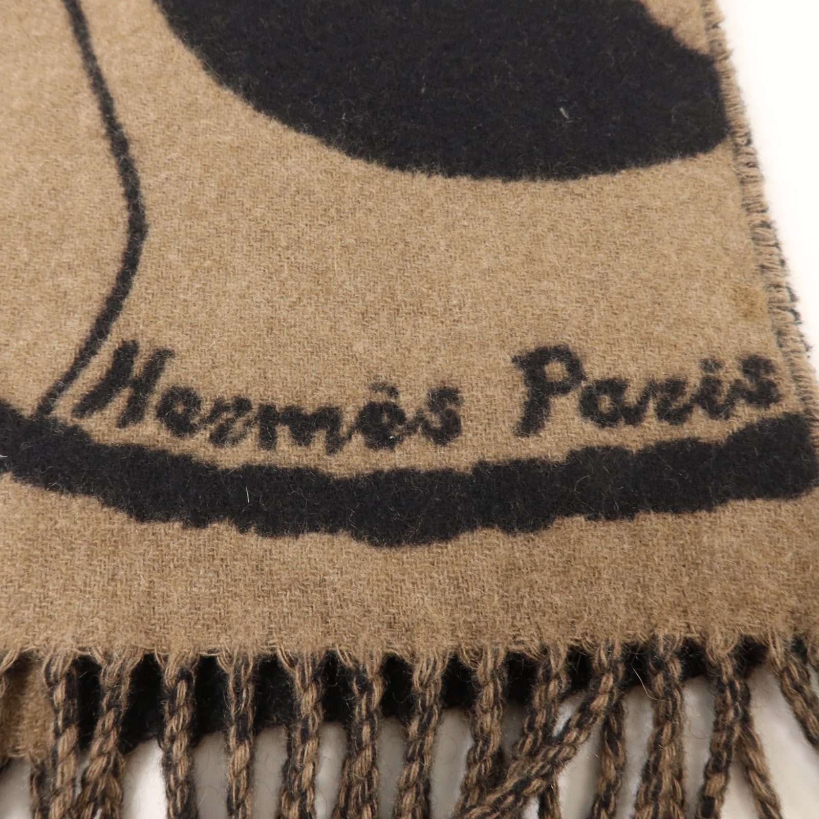 HERMES 羊絨Clic-Clac Scarf 150x25cm頸巾Noir/Etoupe