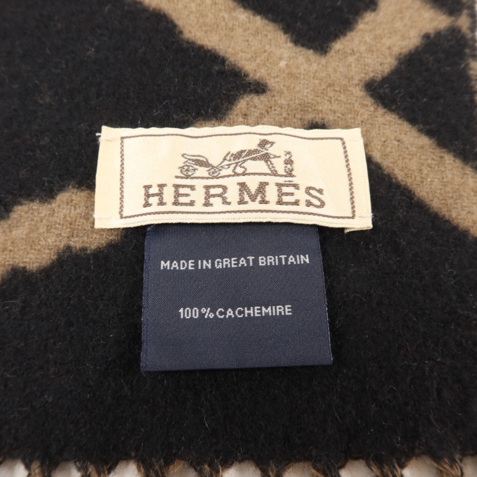 HERMES 羊絨Clic-Clac Scarf 150x25cm頸巾Noir/Etoupe
