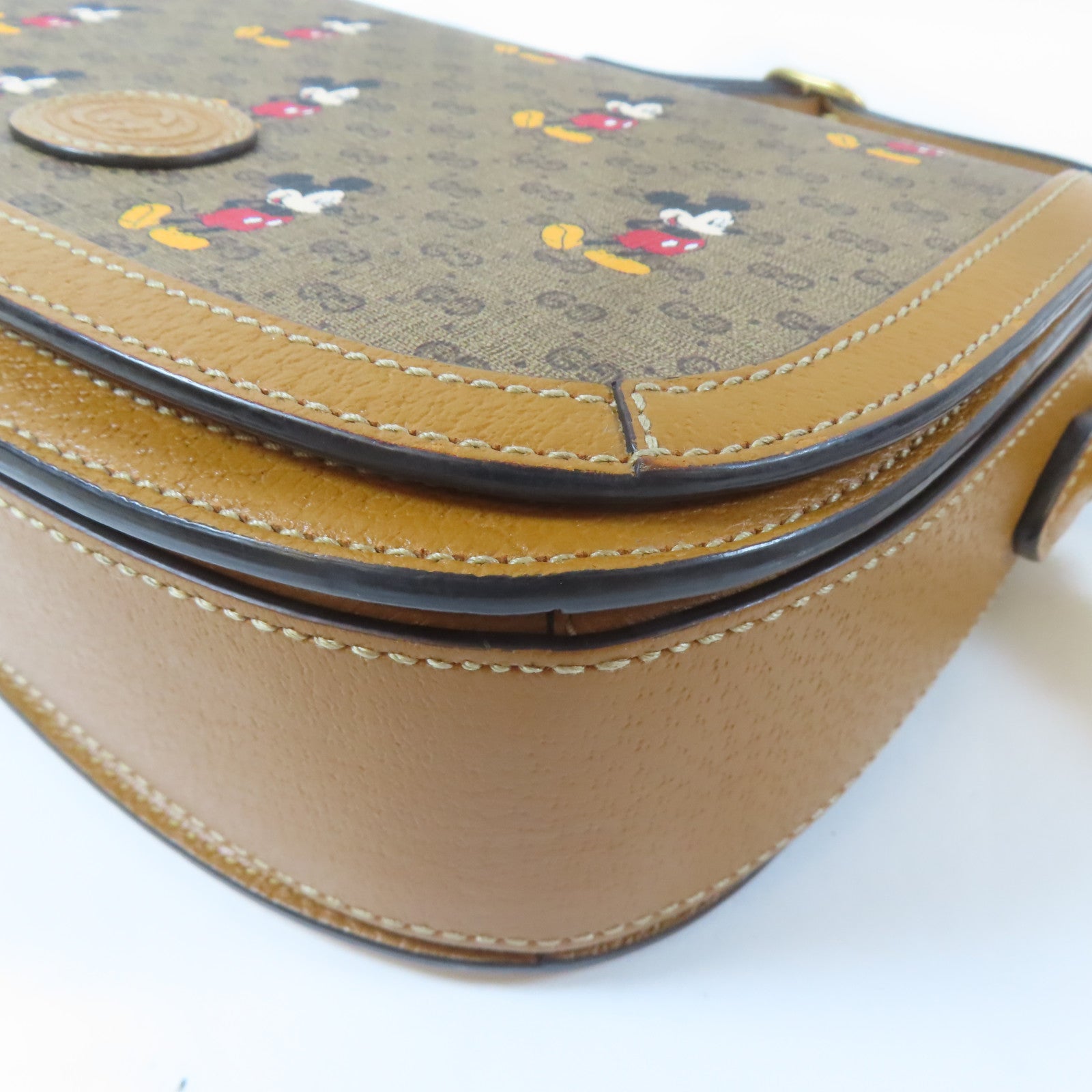 GUCCI 塗層帆布Disney Collabo GG Supreme金扣肩背袋啡色