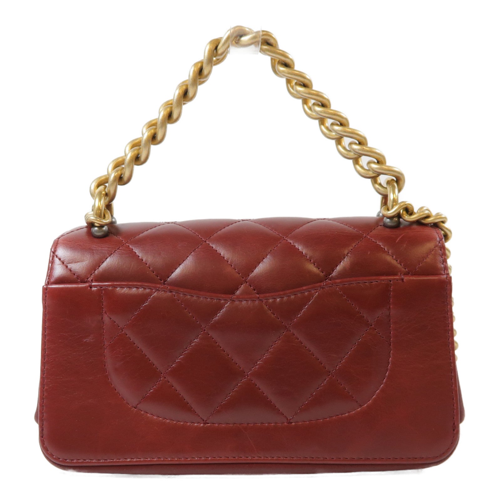 CHANEL 菱格牛皮皮革Flap Bag金扣鏈帶肩背袋紅色