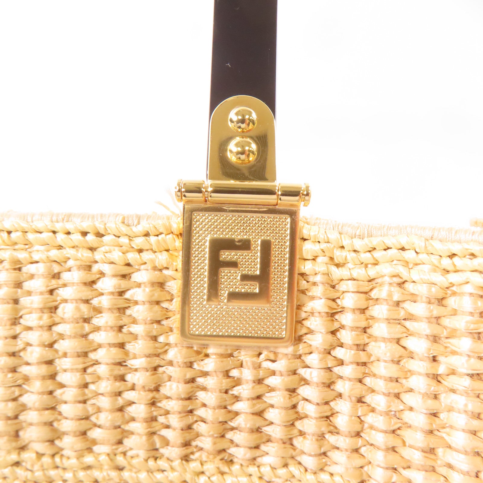 FENDI 【激減優惠】Woven Straw Sunshine Medium Tote金扣手挽肩背兩用袋淺褐色