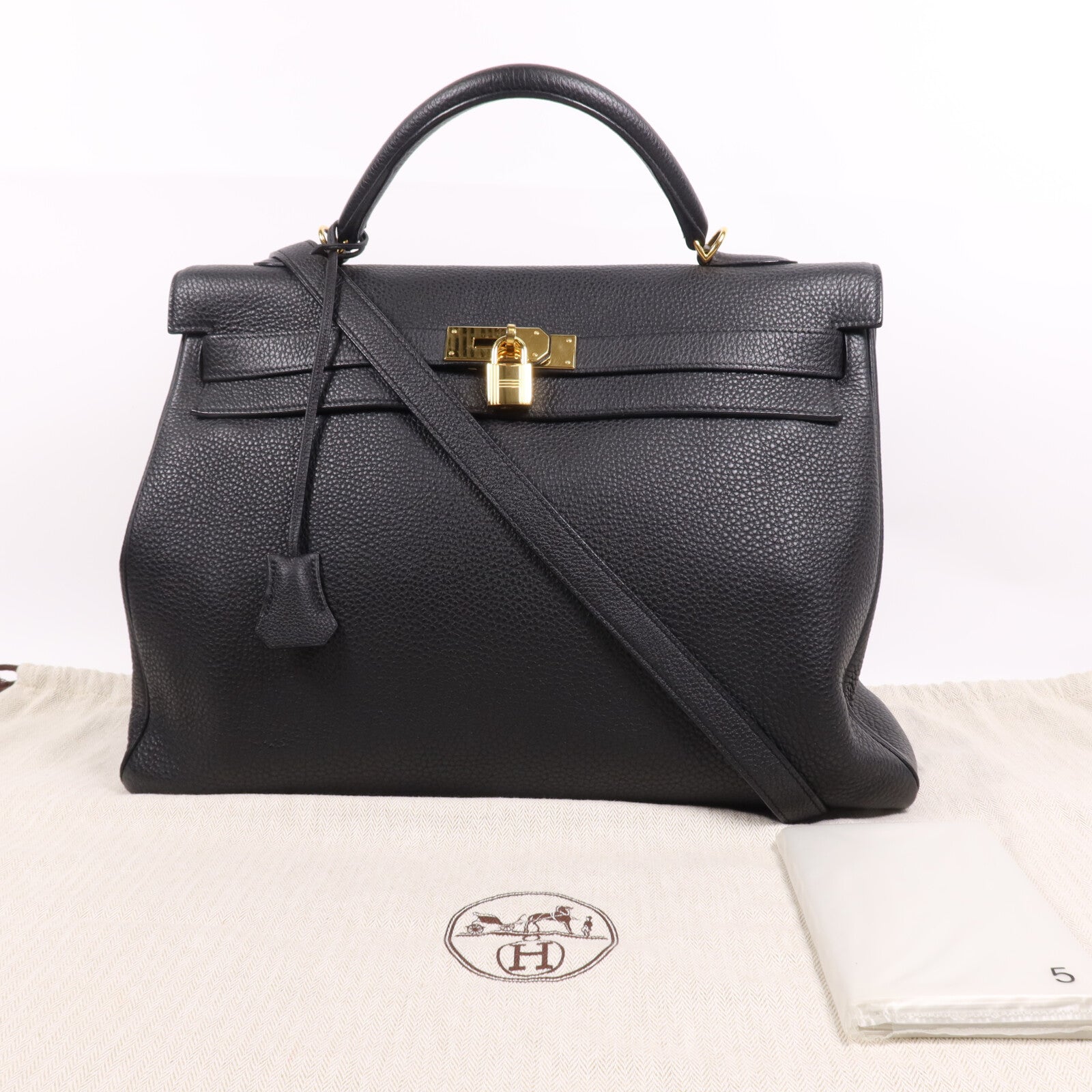 HERMES Togo皮革Kelly40金扣手挽肩背兩用袋Noir