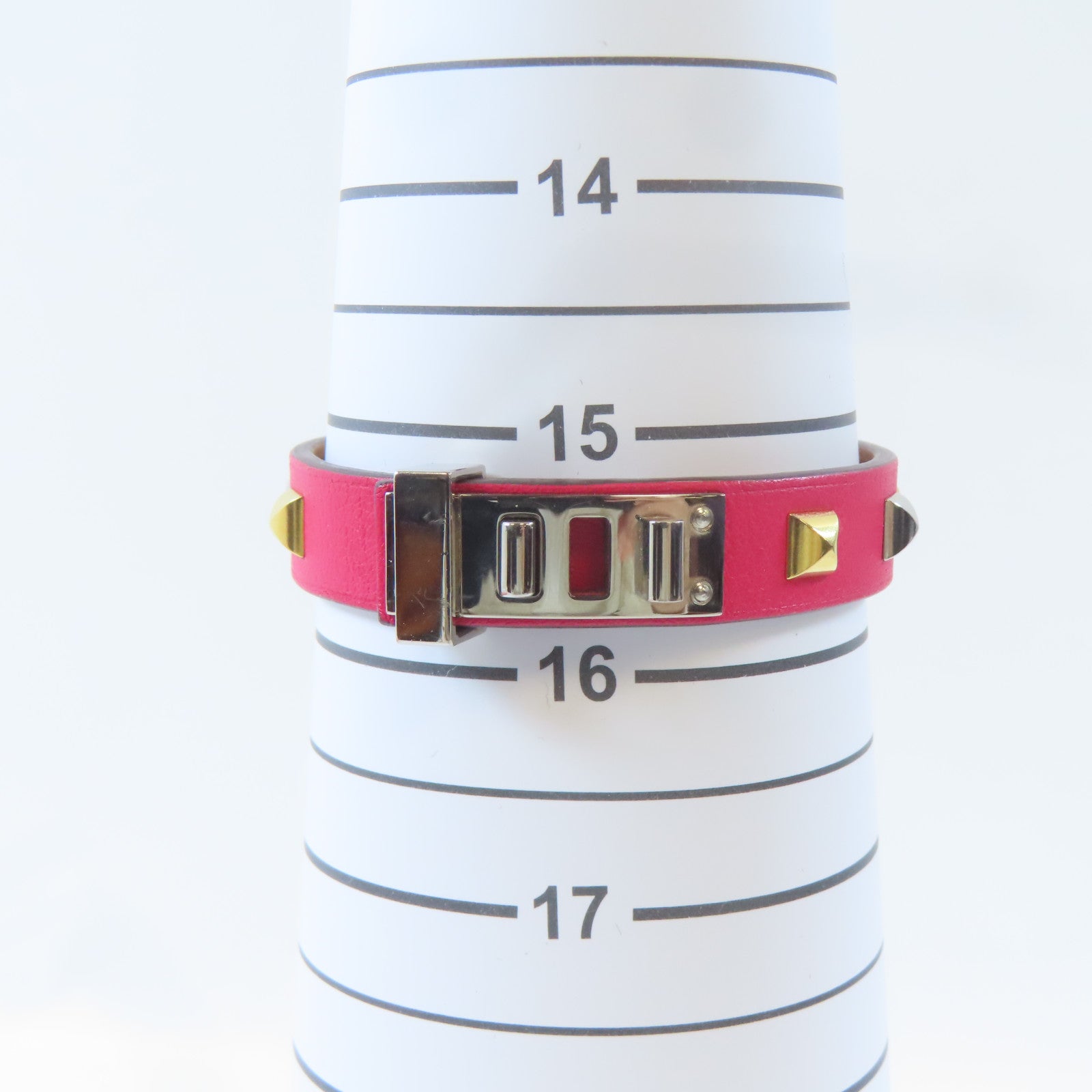 HERMES 金屬/皮革Mini Dog Bracelet手鐲粉紅色/金色/銀色#15.5cm