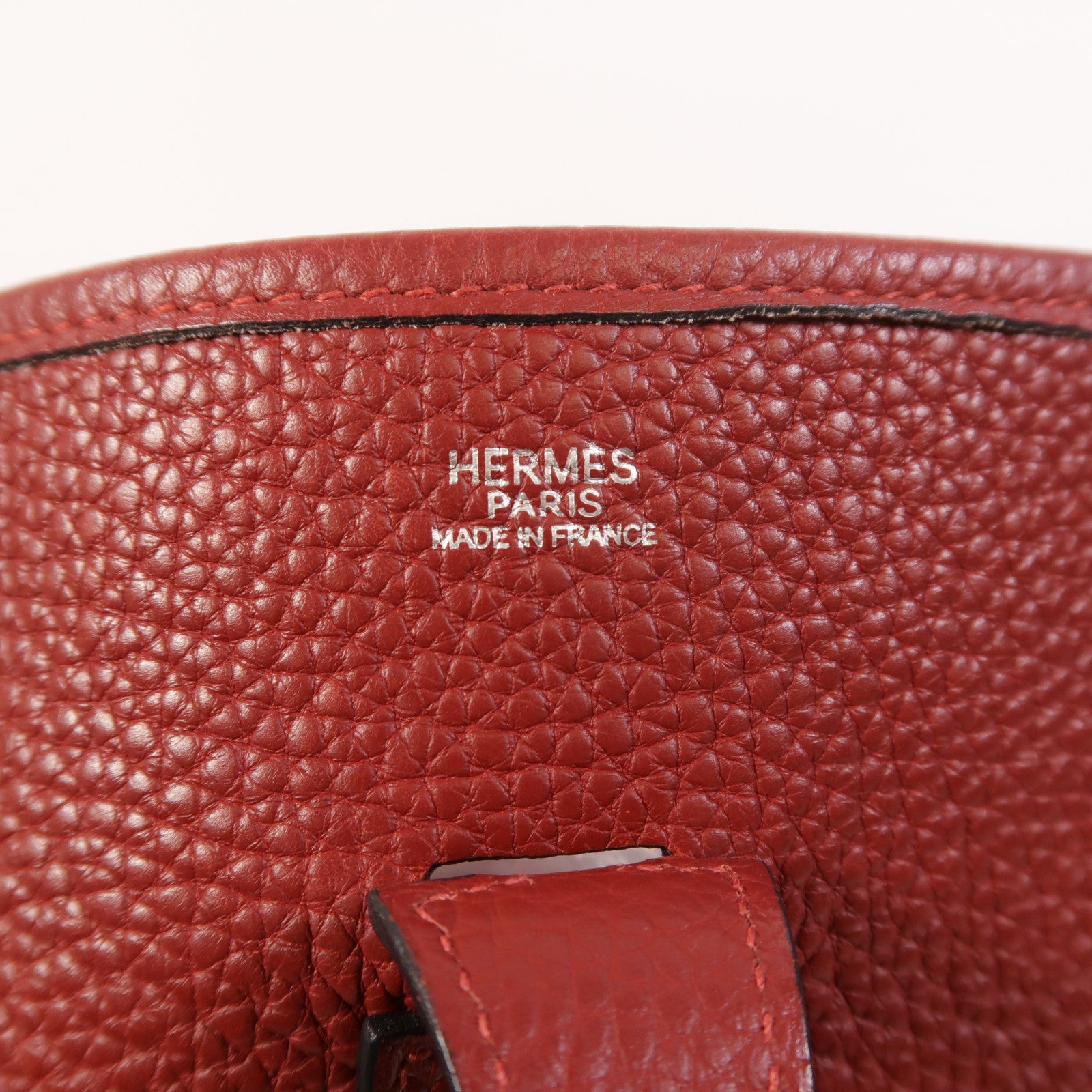 HERMES Clemence皮革Evelyne PM銀扣肩背袋Rouge H
