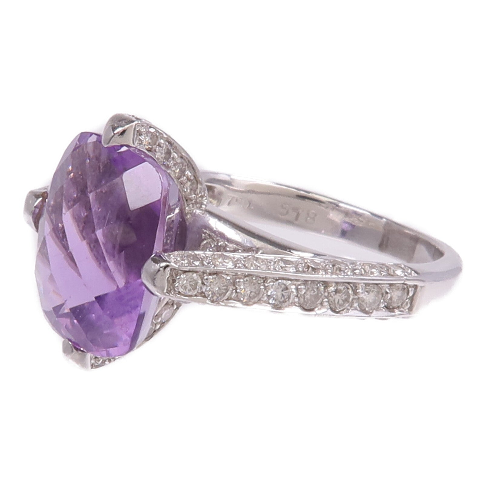 JEWELRY 18K白金Amethyst Diamond Ring紫晶/鑽石戒指US#6.75