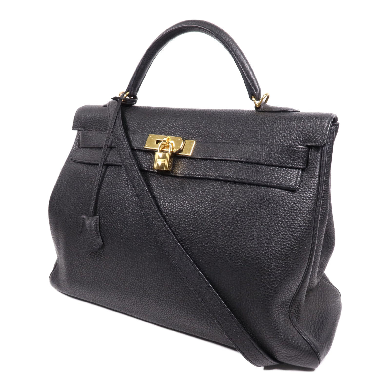 HERMES Togo皮革Kelly40金扣手挽肩背兩用袋Noir