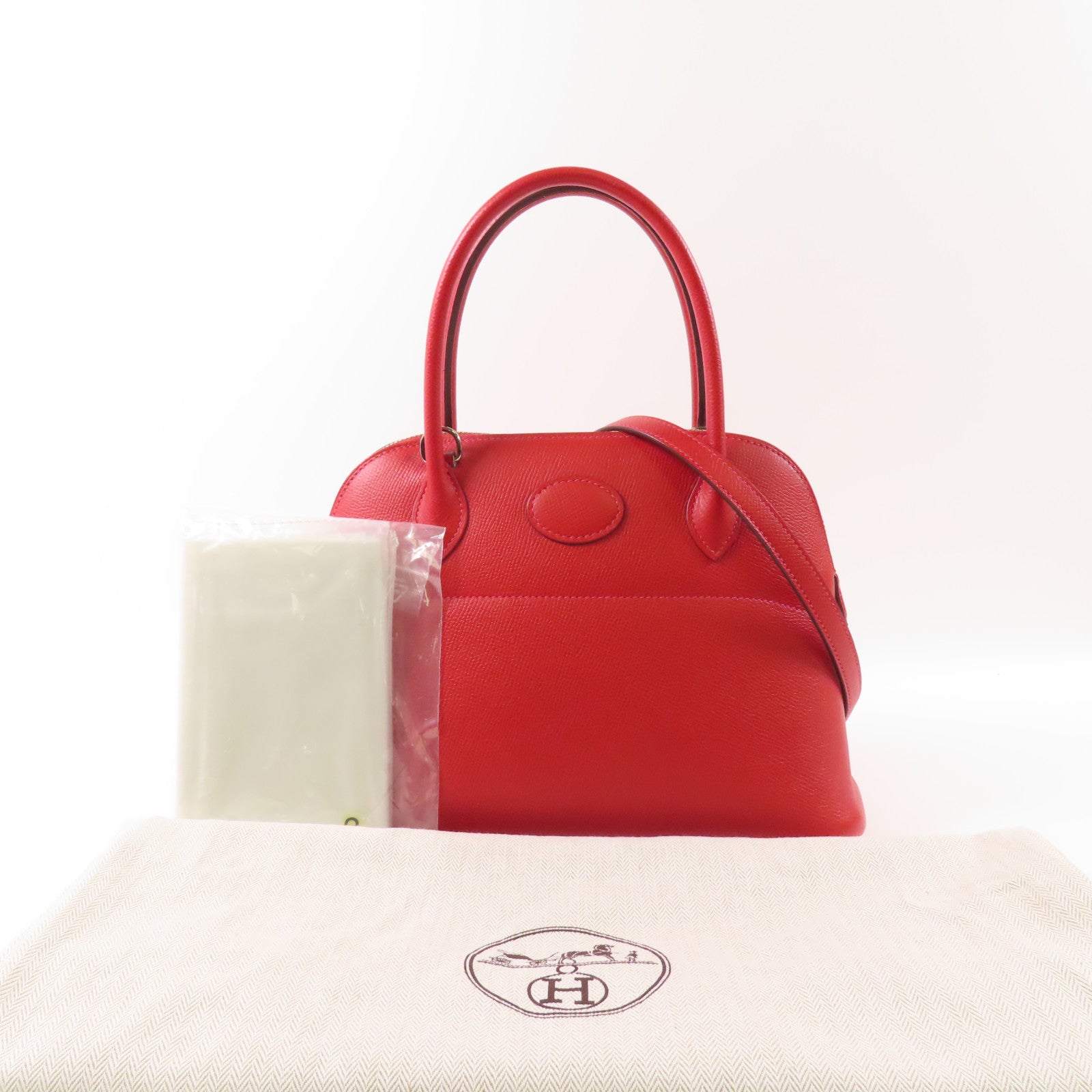 HERMES Epsom皮革Bolide 27銀扣手挽肩背兩用袋Q5 Rouge Casaque
