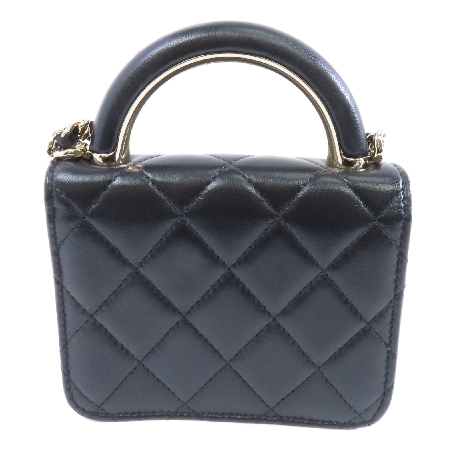 CHANEL 菱格羊皮皮革Chain Shoulder Bag金扣鏈帶肩背袋黑色