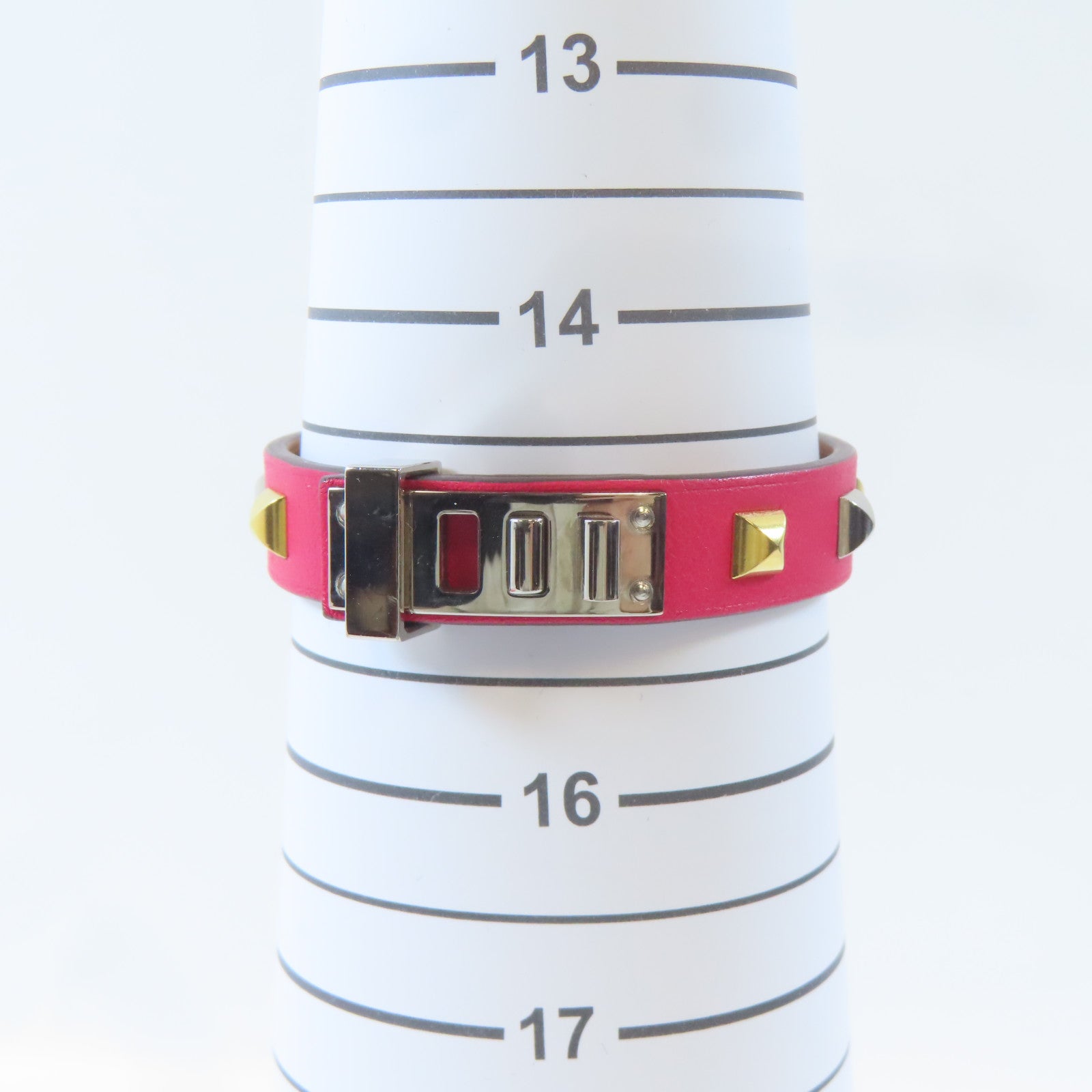 HERMES 金屬/皮革Mini Dog Bracelet手鐲粉紅色/金色/銀色#15.5cm