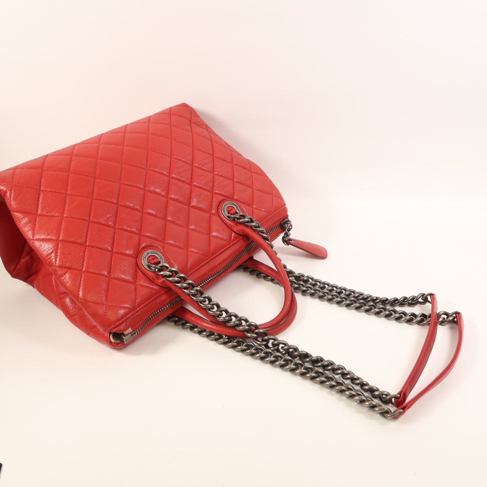 CHANEL 牛皮皮革2 Way Shoulder銀扣鏈帶手挽肩背兩用袋