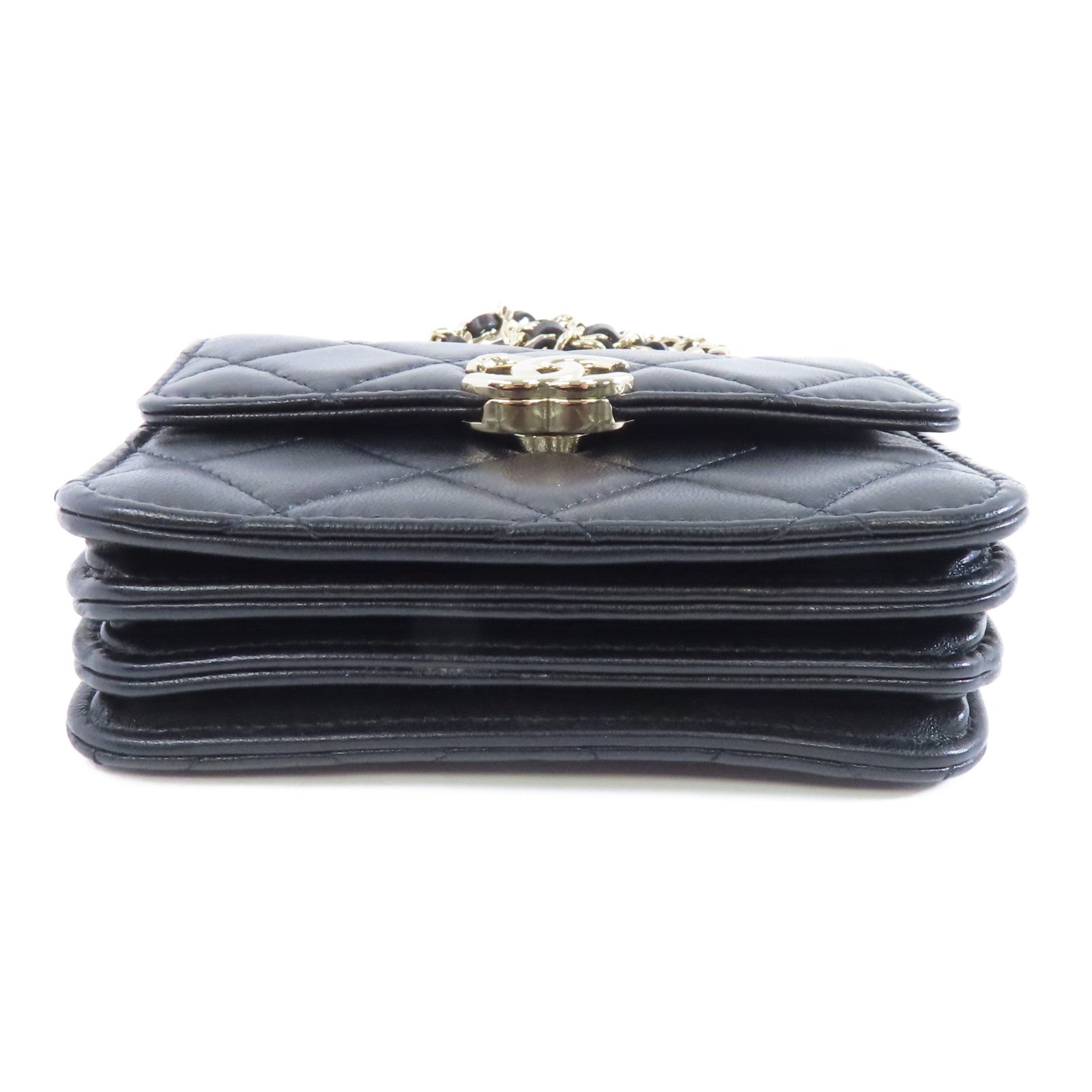 CHANEL 菱格羊皮皮革Chain Shoulder Bag金扣鏈帶肩背袋黑色