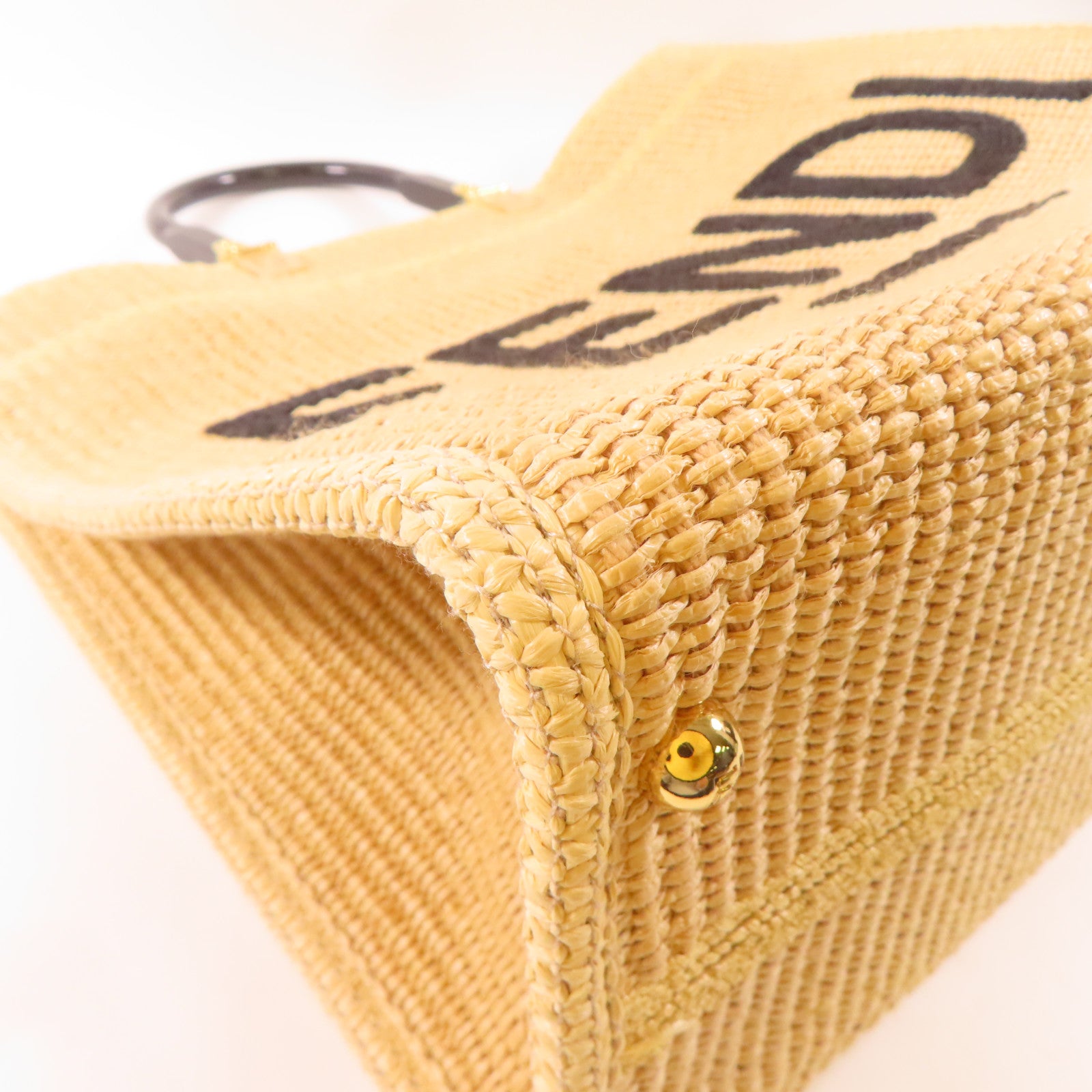 FENDI 【激減優惠】Woven Straw Sunshine Medium Tote金扣手挽肩背兩用袋淺褐色