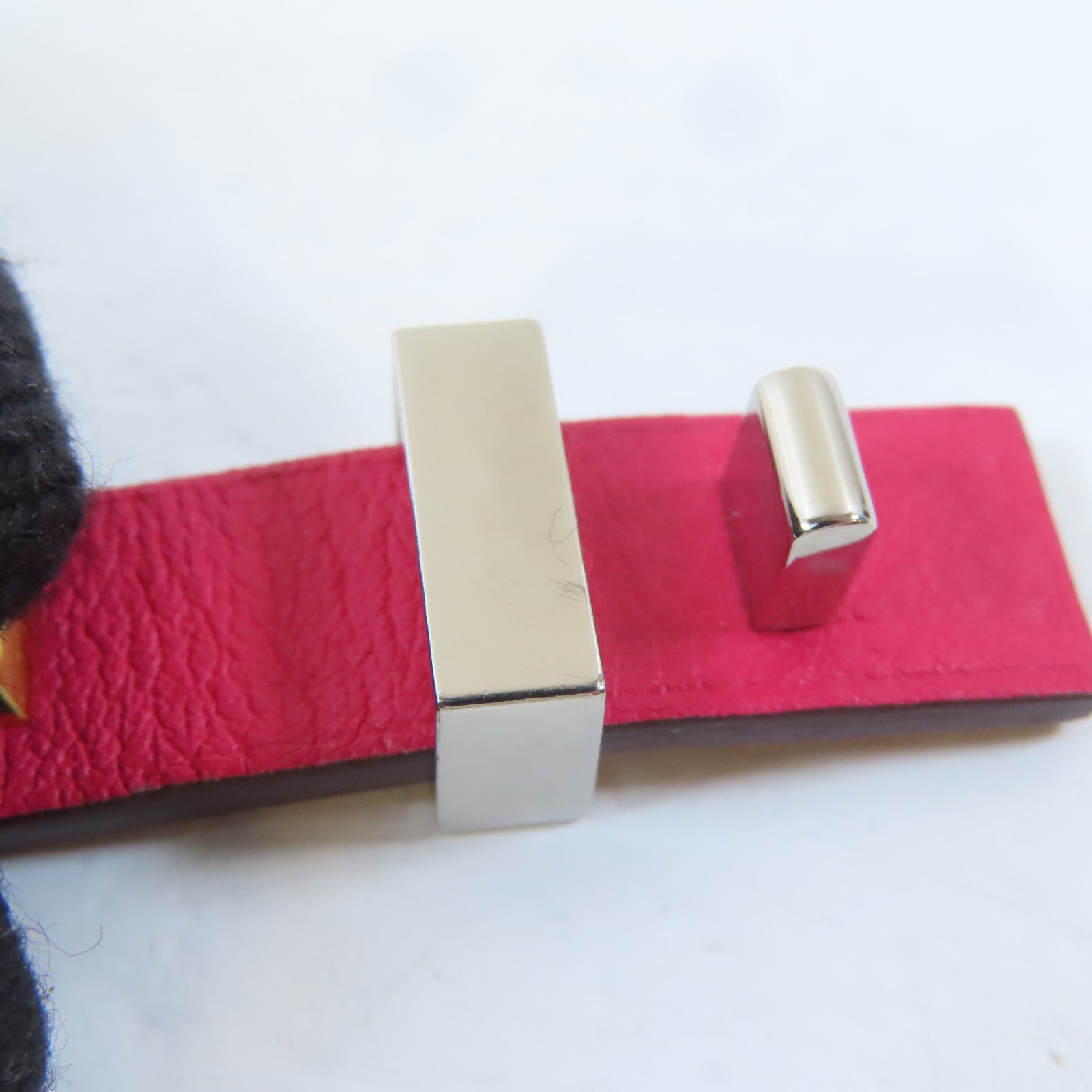 HERMES 金屬/皮革Mini Dog Bracelet手鐲粉紅色/金色/銀色#15.5cm
