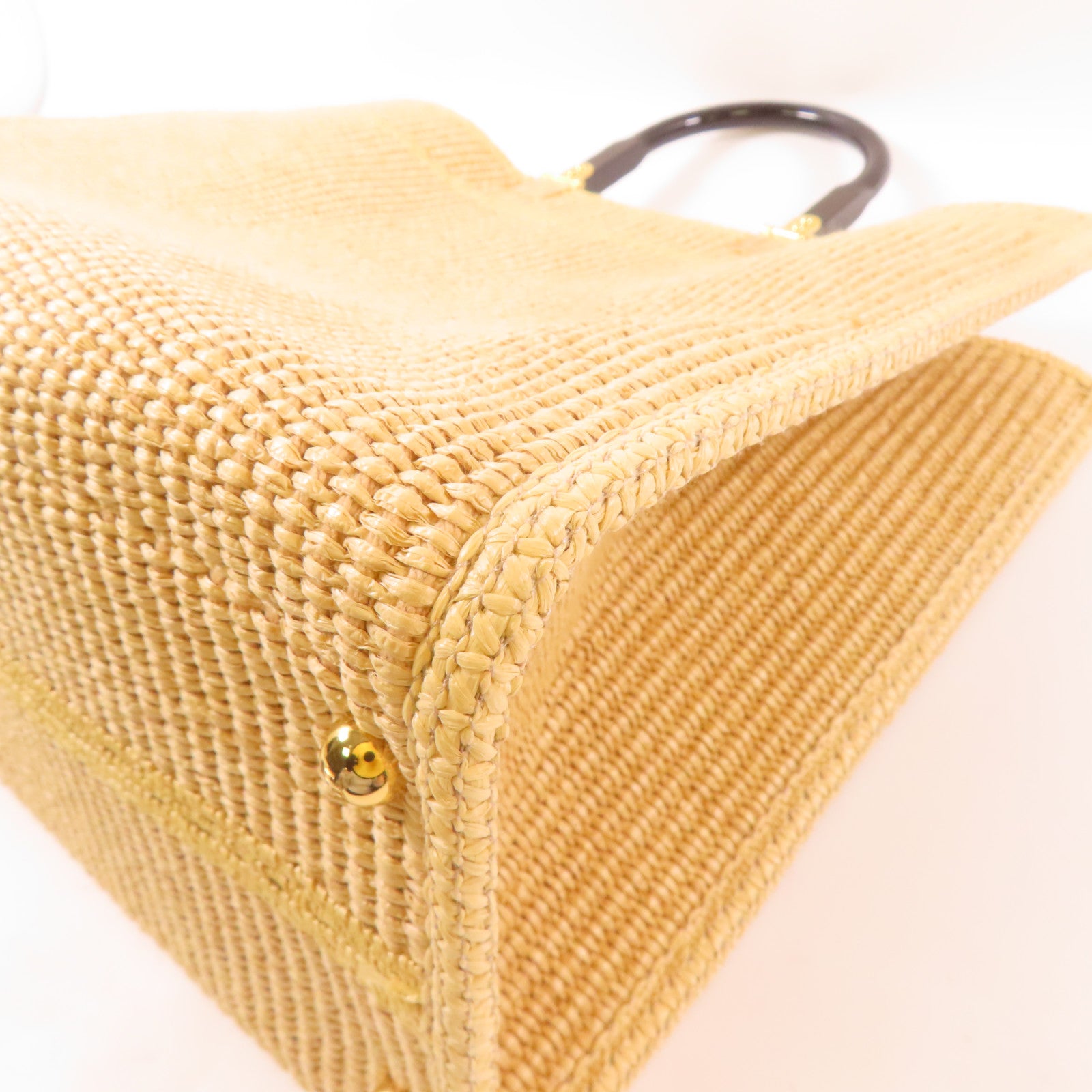 FENDI 【激減優惠】Woven Straw Sunshine Medium Tote金扣手挽肩背兩用袋淺褐色