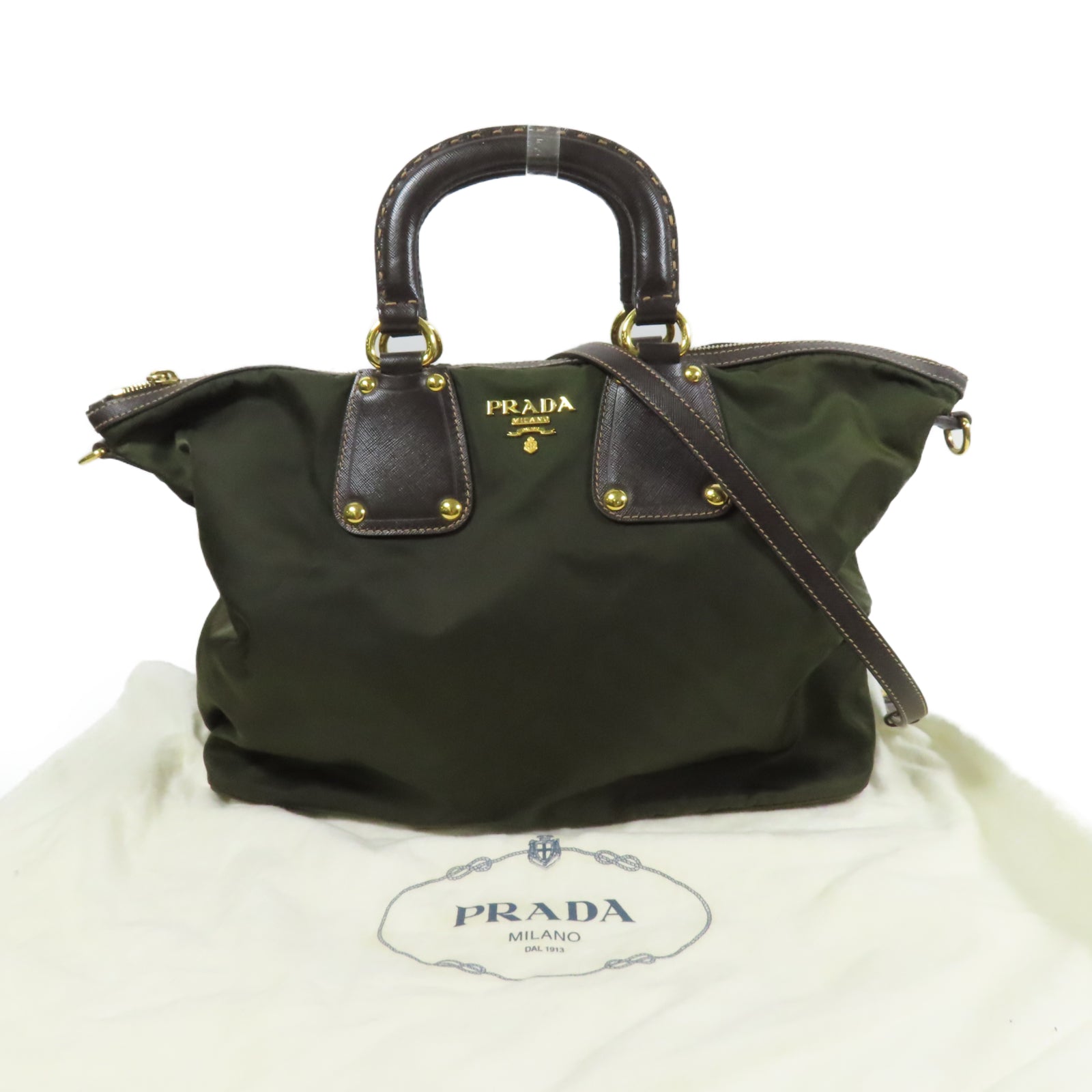 PRADA 尼龍Shoulder Bag金扣手挽肩背兩用袋綠色