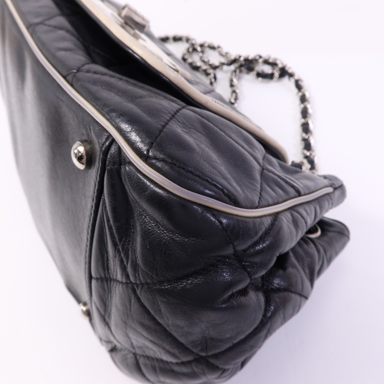CHANEL 牛皮皮革Weat Accordion Flap銀扣鏈帶肩背袋