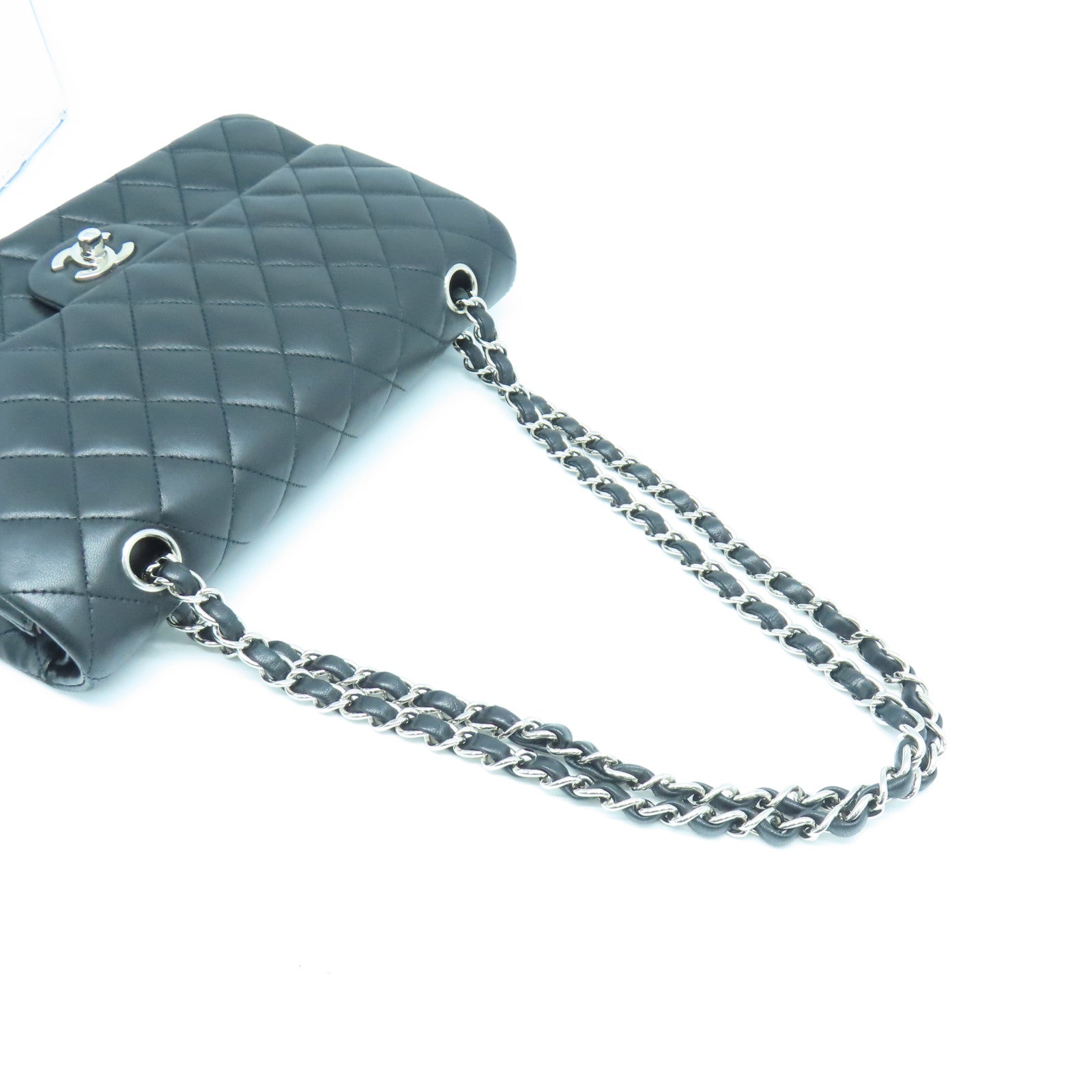 CHANEL rhombic sheepskin leather Chain Shoulder silver buckle chain shoulder bag black