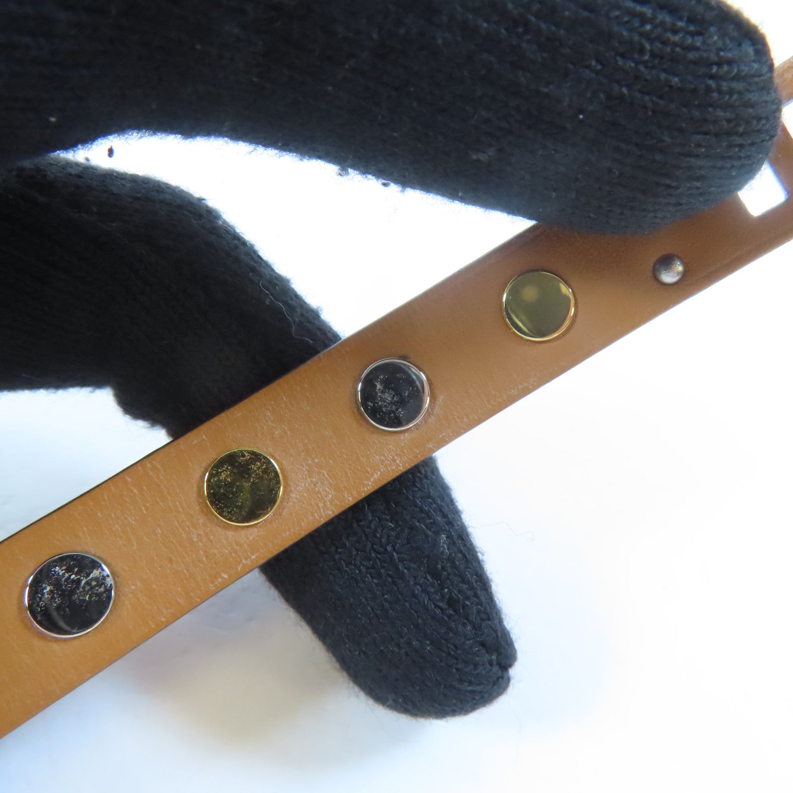 HERMES 金屬/皮革Mini Dog Bracelet手鐲粉紅色/金色/銀色#15.5cm