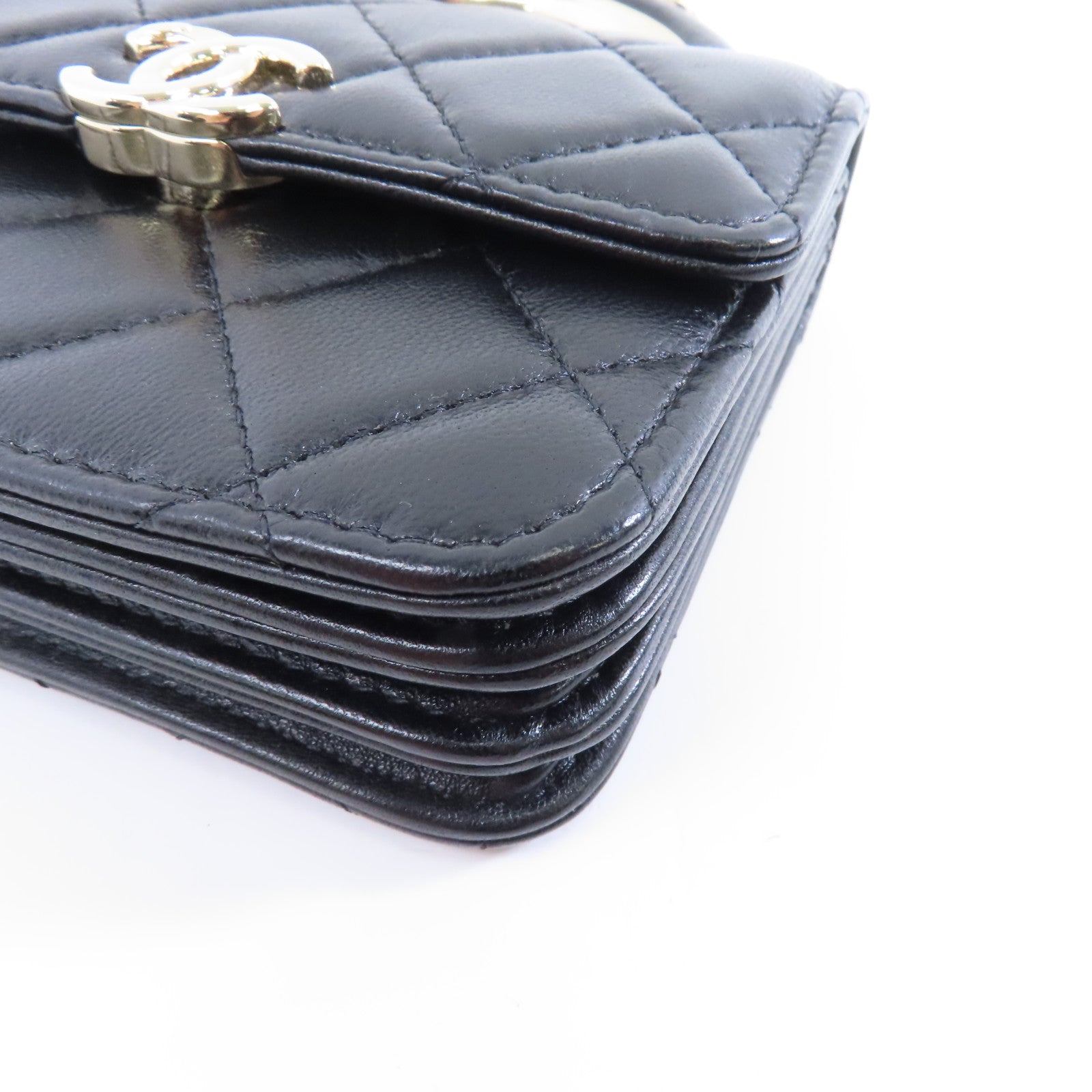 CHANEL 菱格羊皮皮革Chain Shoulder Bag金扣鏈帶肩背袋黑色