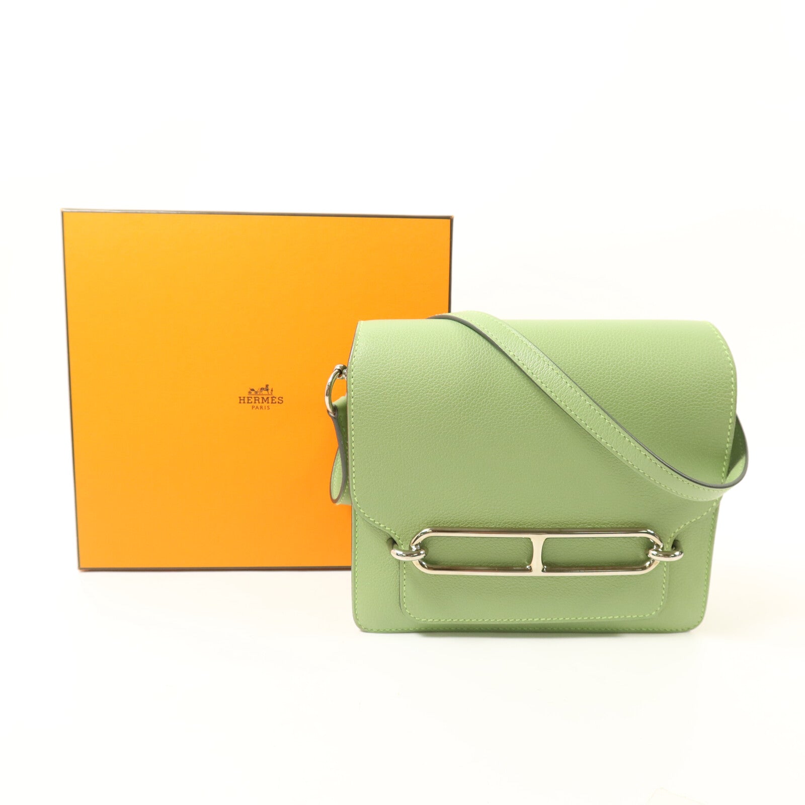 HERMES Evercolor皮革Mini Roulis肩背袋Vert Criguet