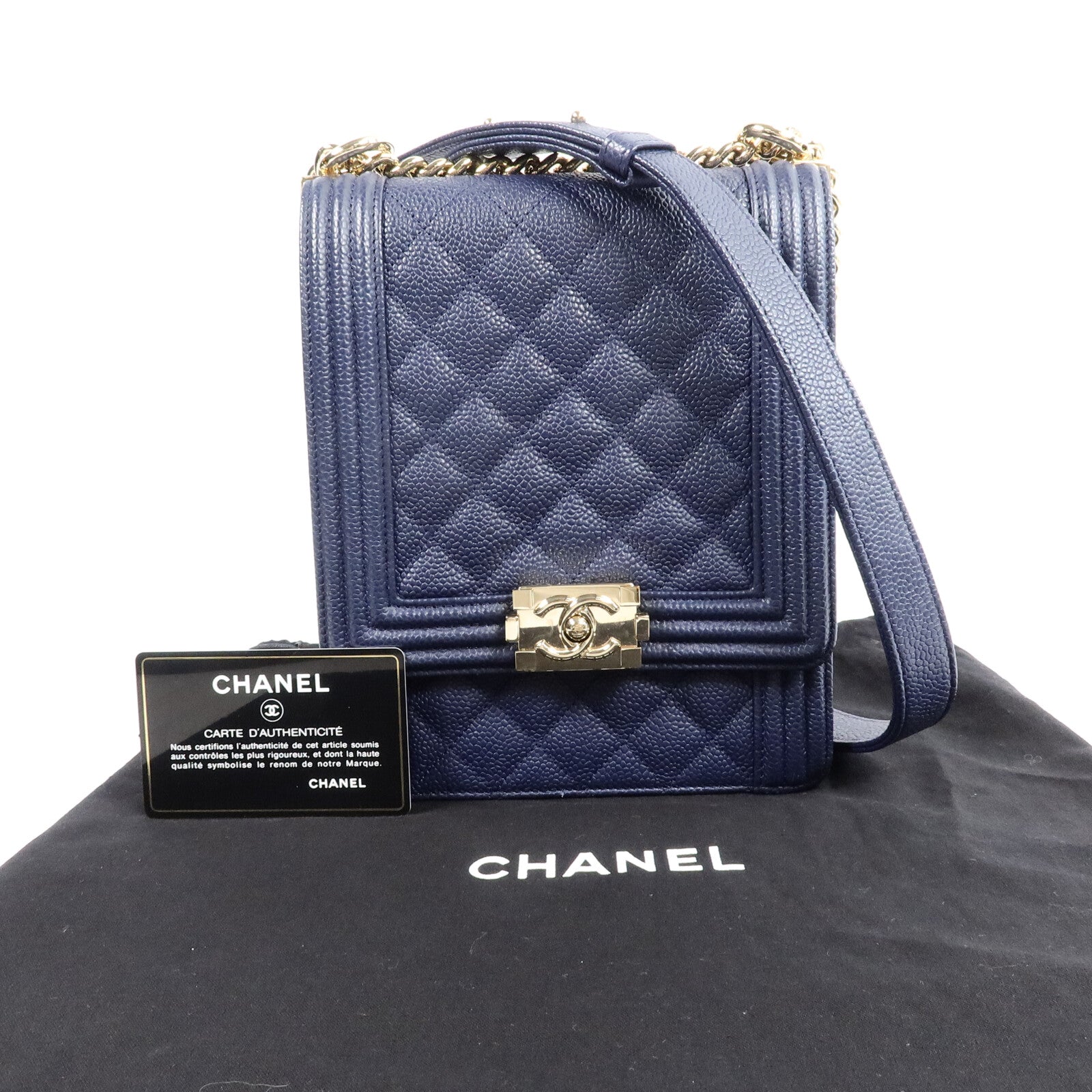 CHANEL 牛皮皮革North South Boy鏈帶肩背袋