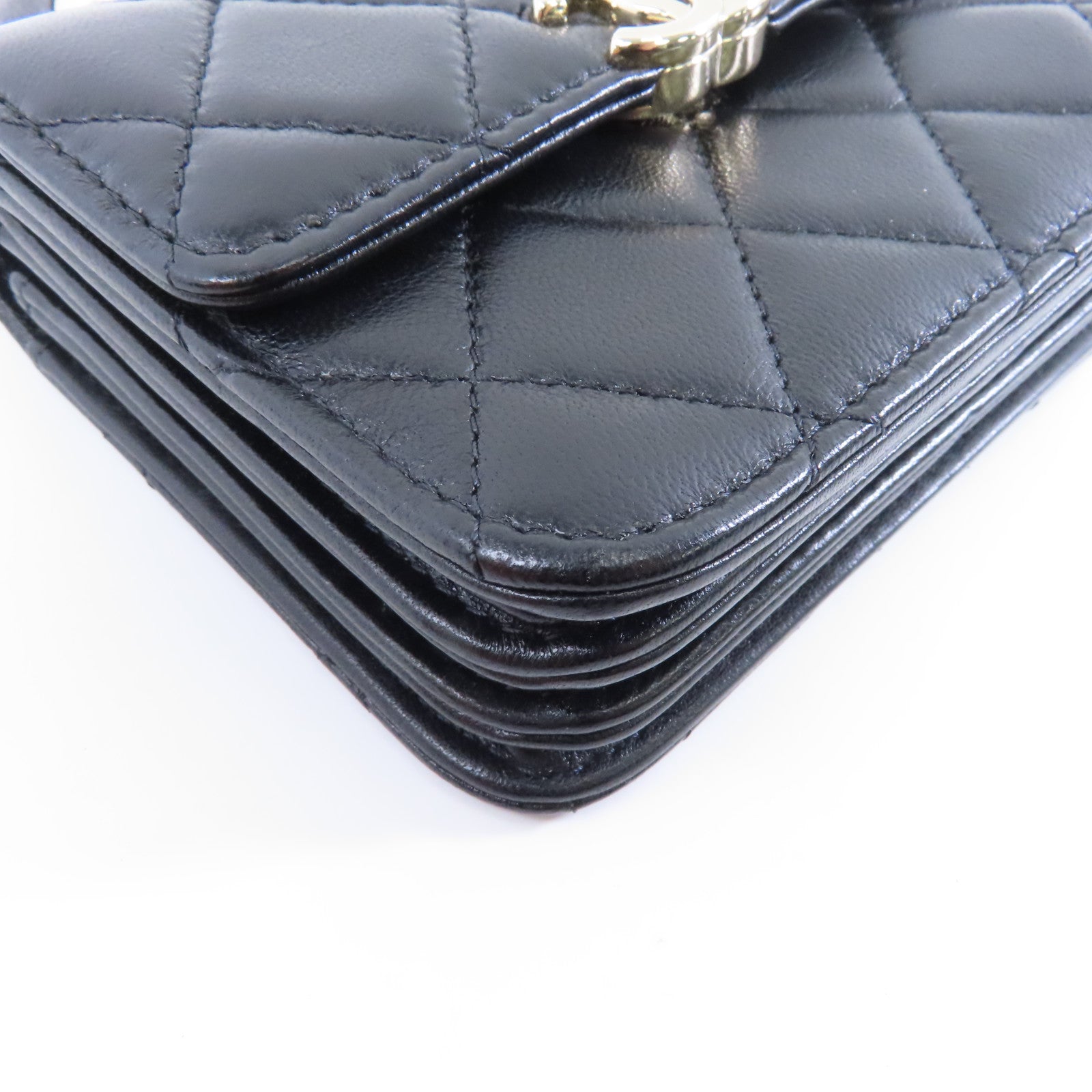 CHANEL 菱格羊皮皮革Chain Shoulder Bag金扣鏈帶肩背袋黑色