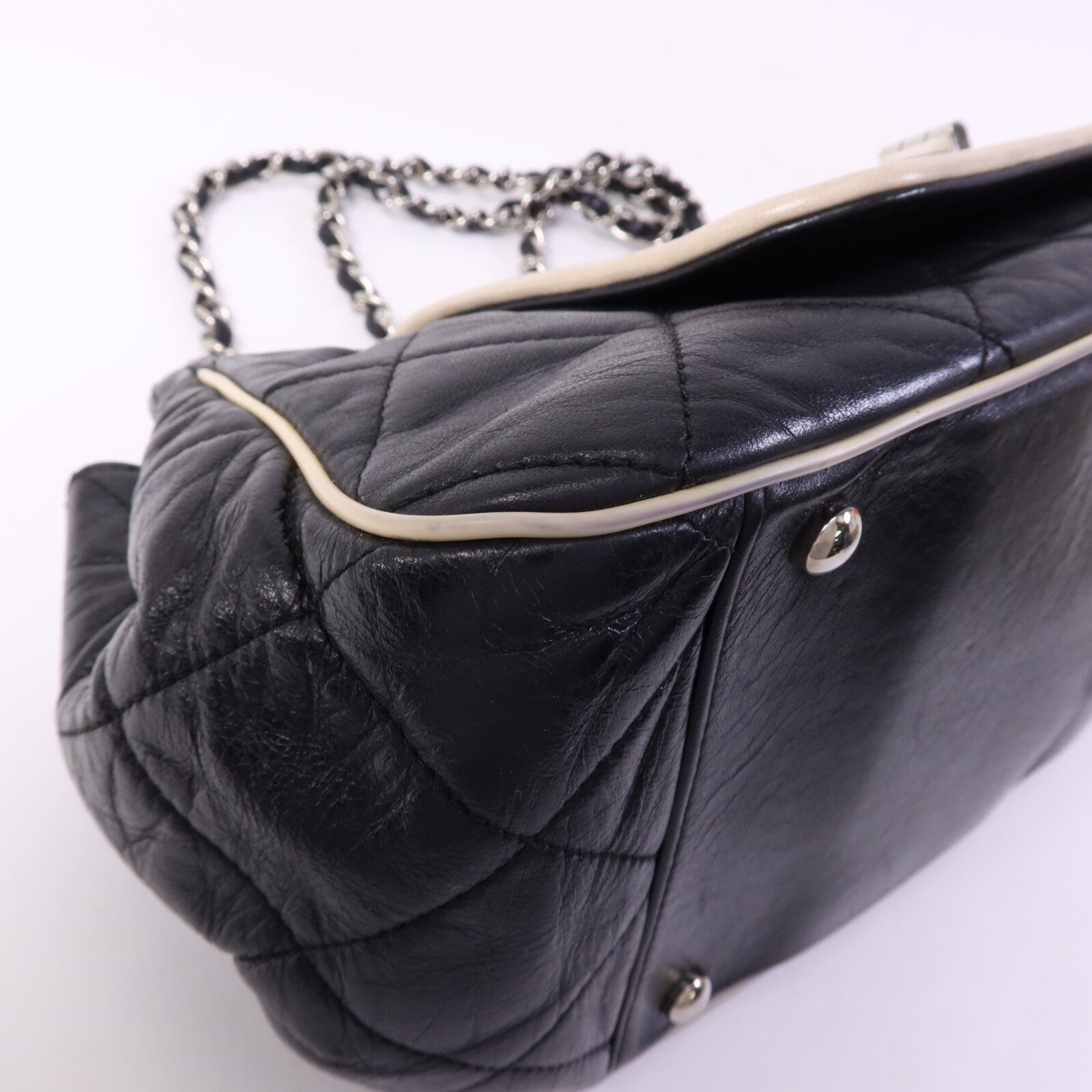 CHANEL 牛皮皮革Weat Accordion Flap銀扣鏈帶肩背袋