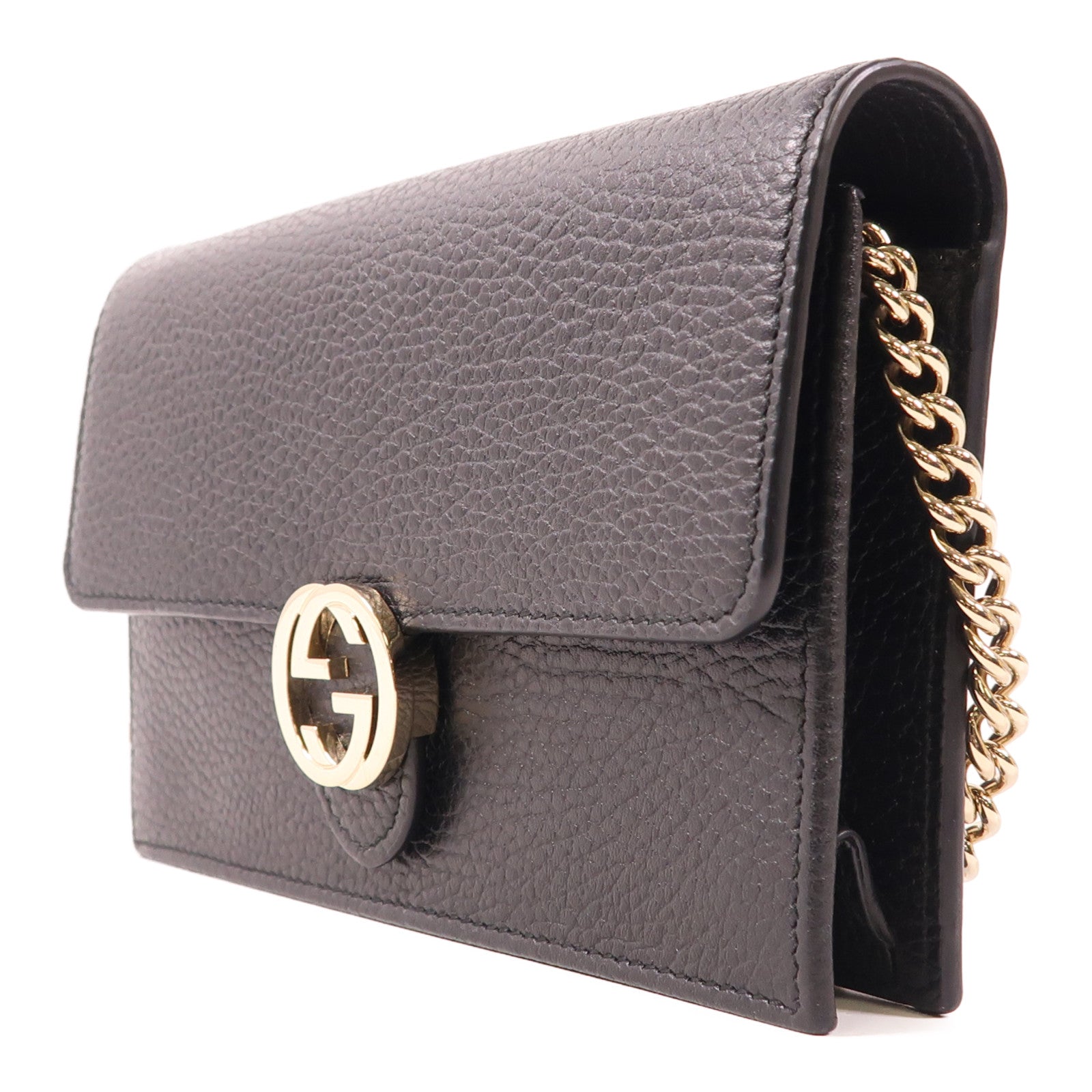 GUCCI GG GHW Chain Shoulder Bag 510314 Calfskin Leather Black