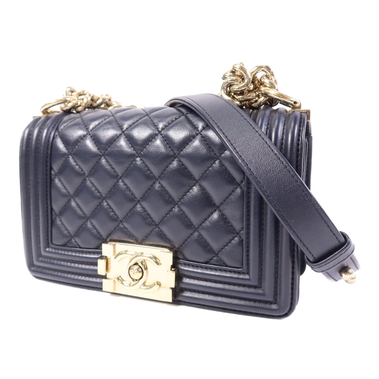 CHANEL 羊皮皮革Boy 20金扣鏈帶肩背袋