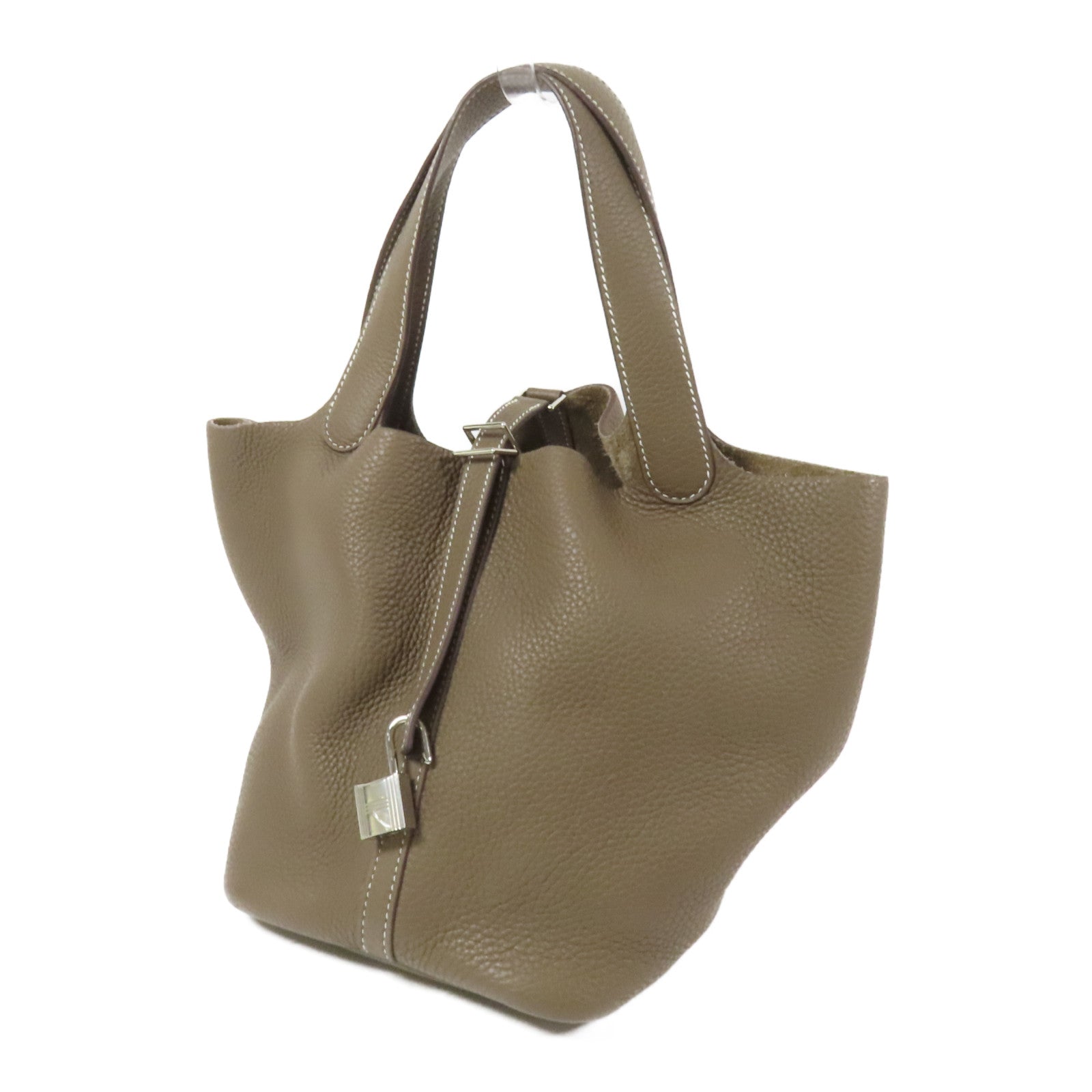 HERMES Clemence皮革Picotin MM銀扣扣手挽袋Etoupe