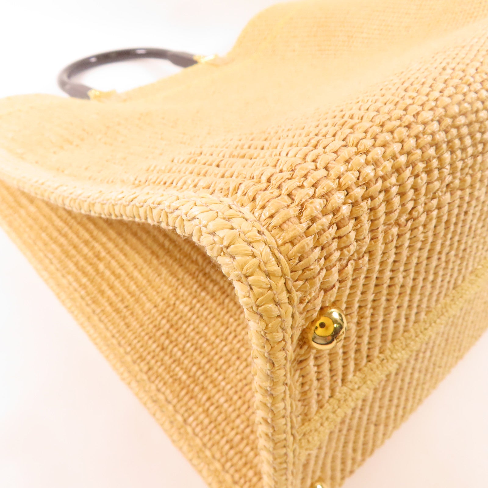 FENDI 【激減優惠】Woven Straw Sunshine Medium Tote金扣手挽肩背兩用袋淺褐色