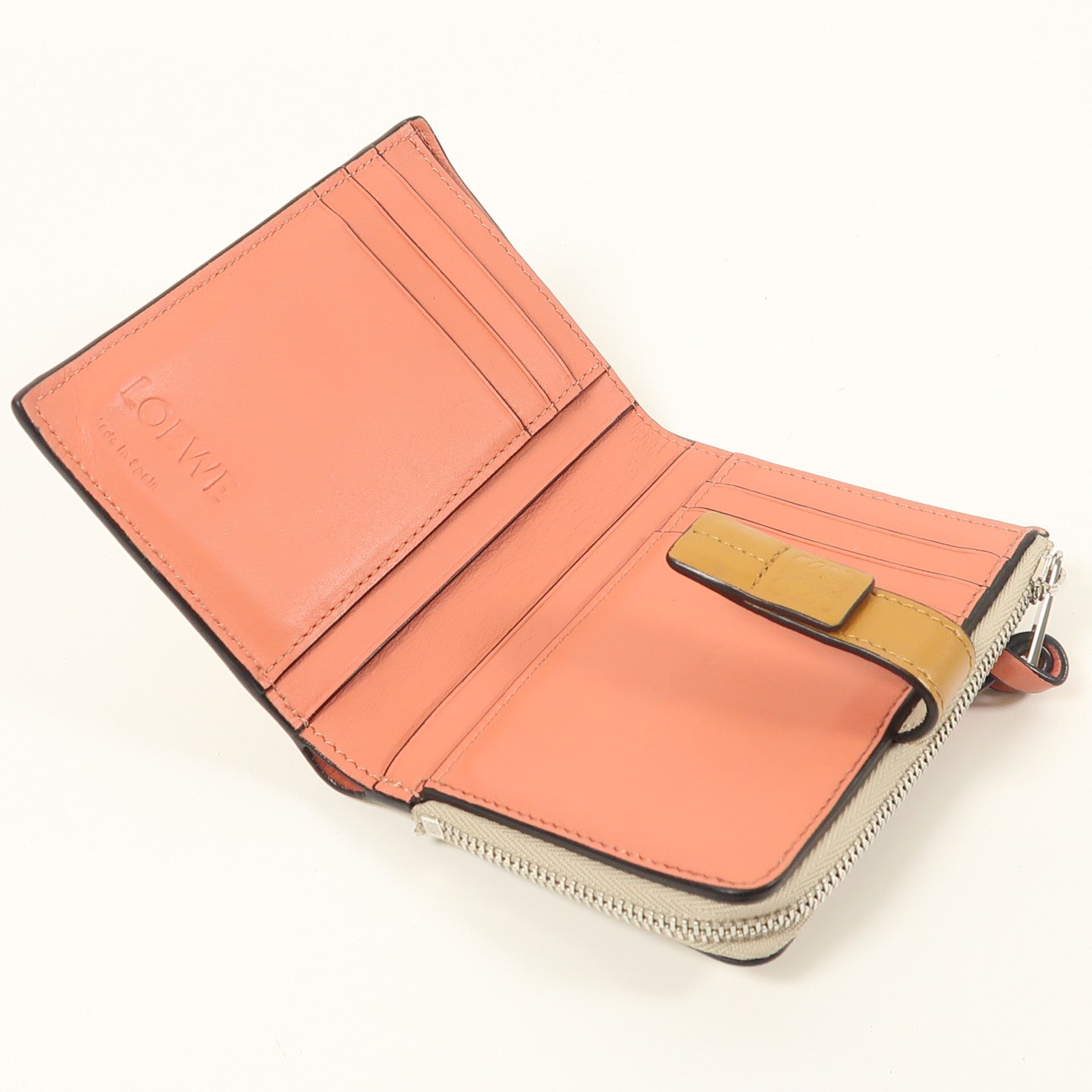 LOEWE SHW Fold Wallet Calfskin Leather Khaki