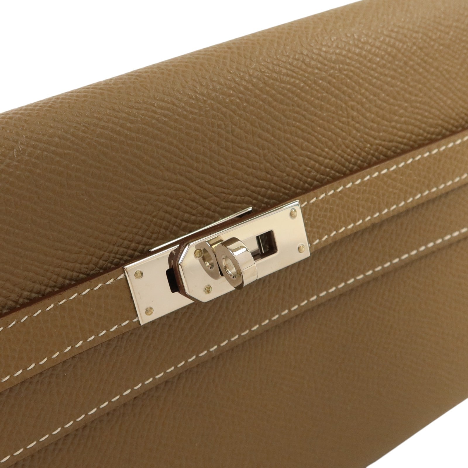 HERMES Epsom皮革Kelly Long Wallet銀扣長錢包Etoupe