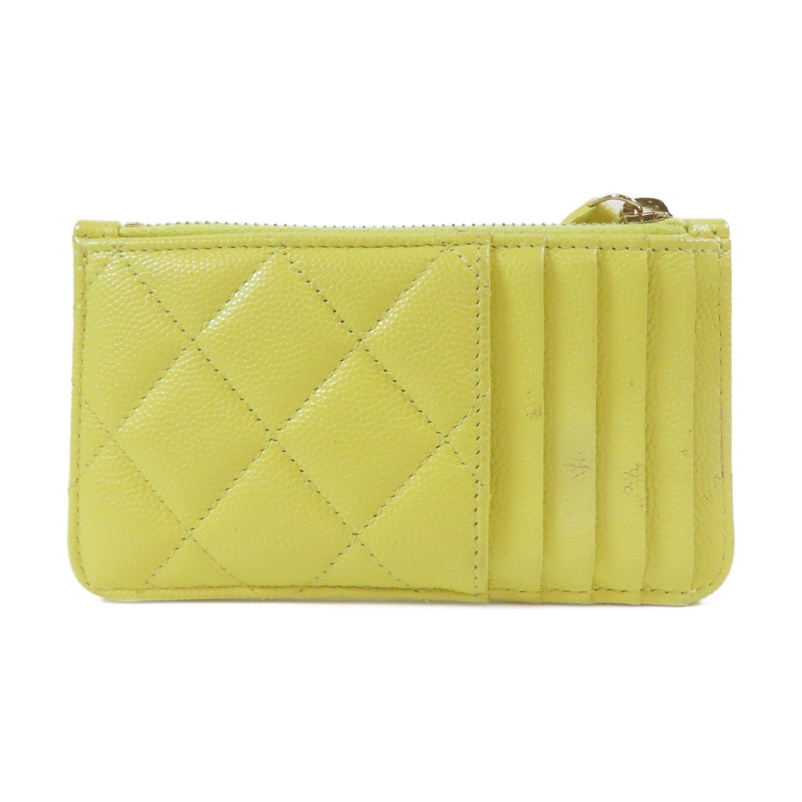 CHANEL 菱格Caviar皮革Card Case金扣卡片套黃色