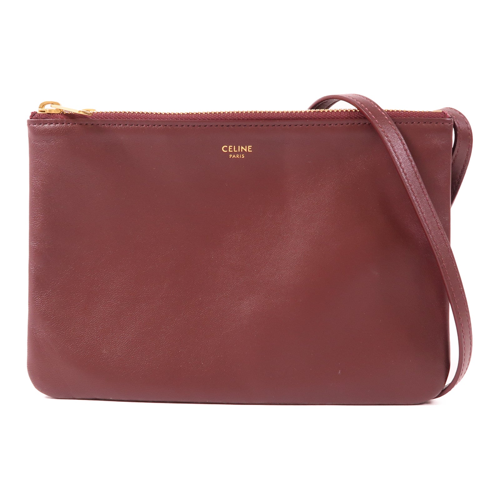 CELINE GHW Trio Shoulder Bag Lambskin Leather Red
