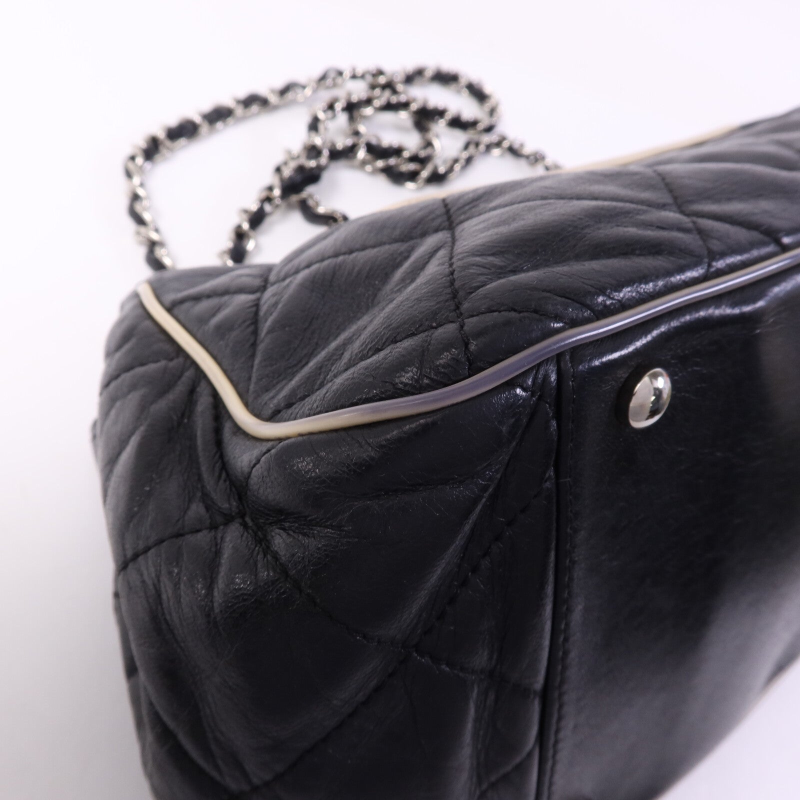 CHANEL 牛皮皮革Weat Accordion Flap銀扣鏈帶肩背袋