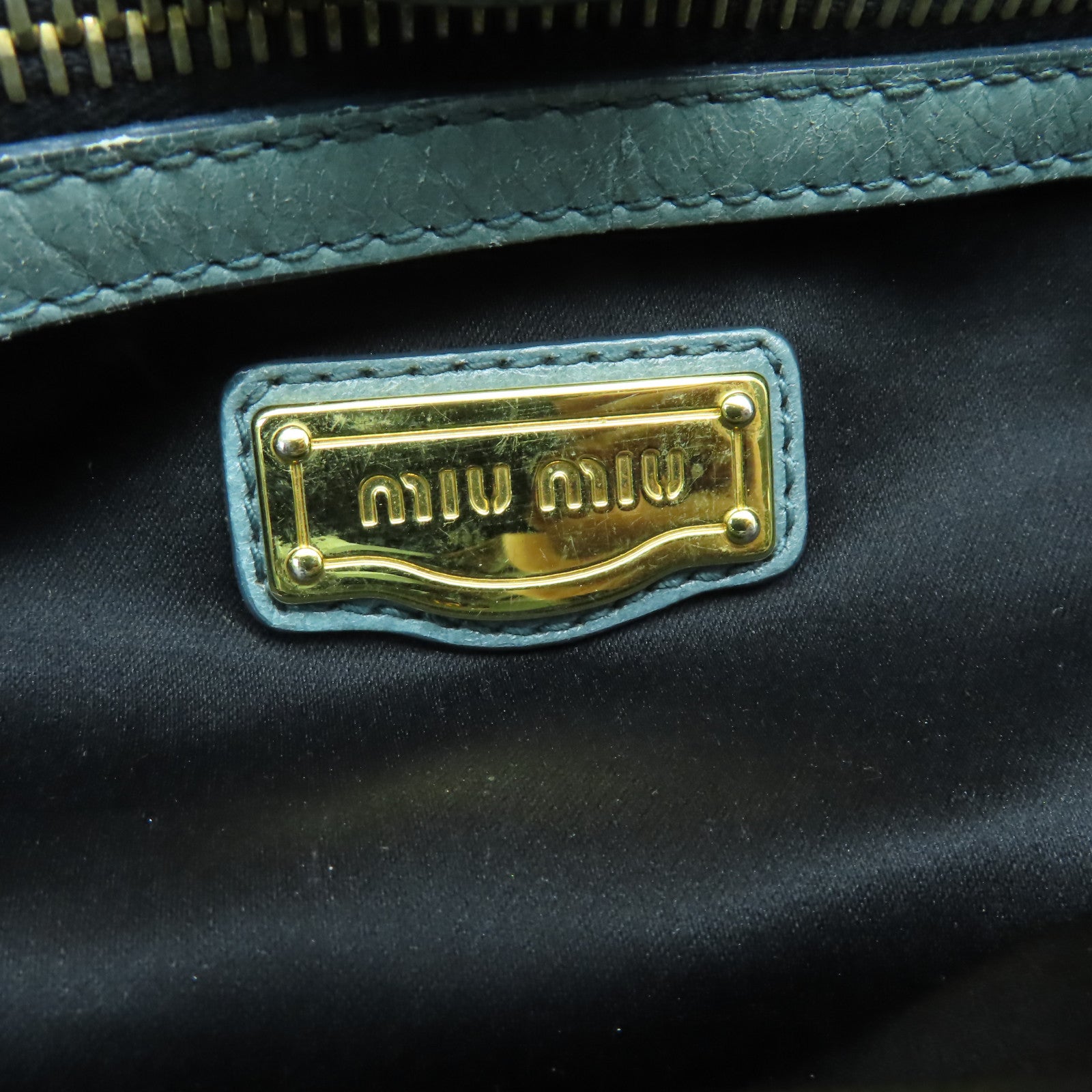 Miu Miu 【激減優惠】牛皮皮革2 Way Shoulder金扣手挽肩背兩用袋藍色/灰色