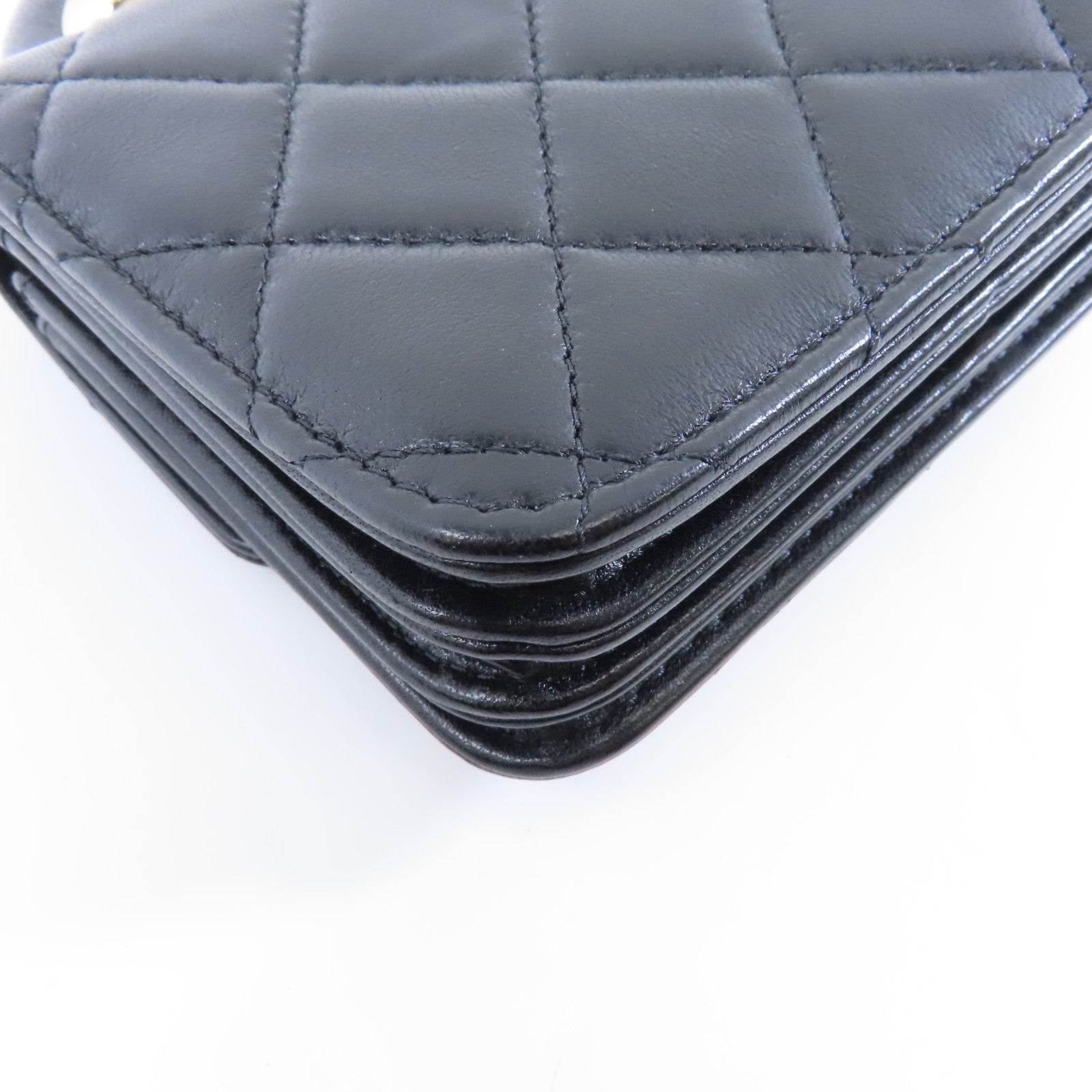 CHANEL 菱格羊皮皮革Chain Shoulder Bag金扣鏈帶肩背袋黑色