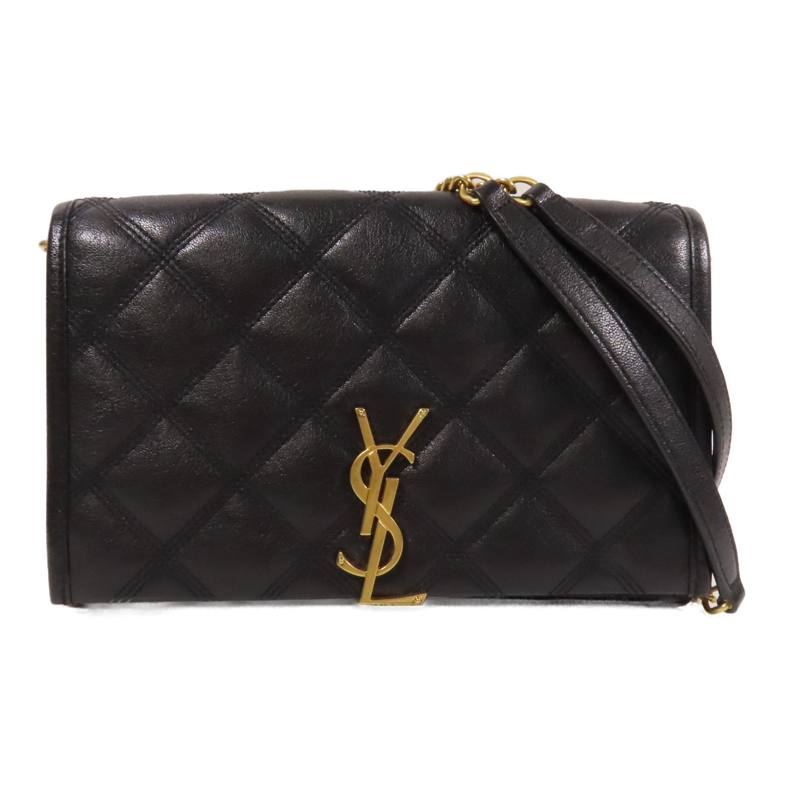 SAINT LAURENT 牛皮皮革Woc Chain Shoulder Bag金扣鏈帶肩背袋黑色