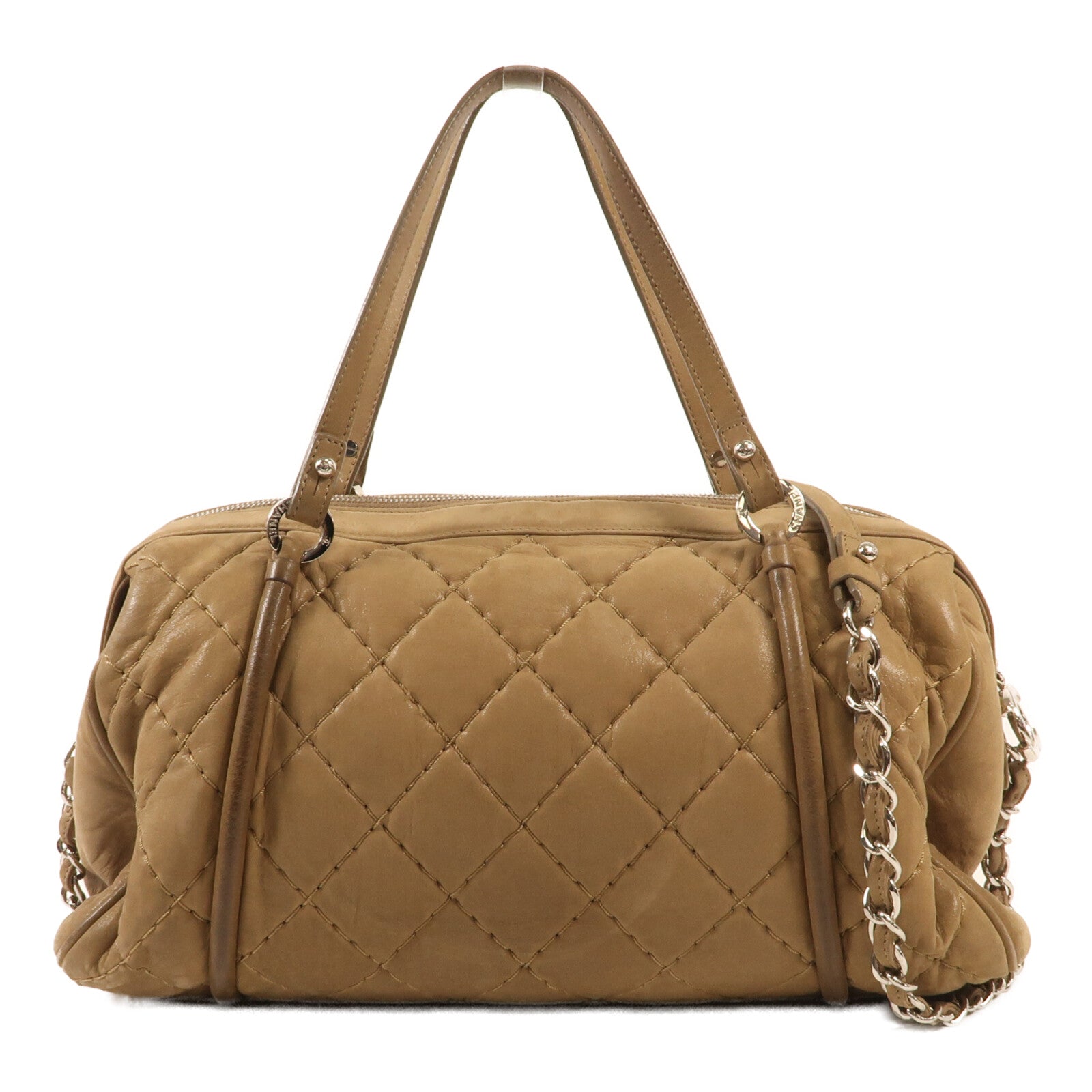CHANEL 牛皮皮革Chain Shoulder銀扣鏈帶手挽肩背兩用袋